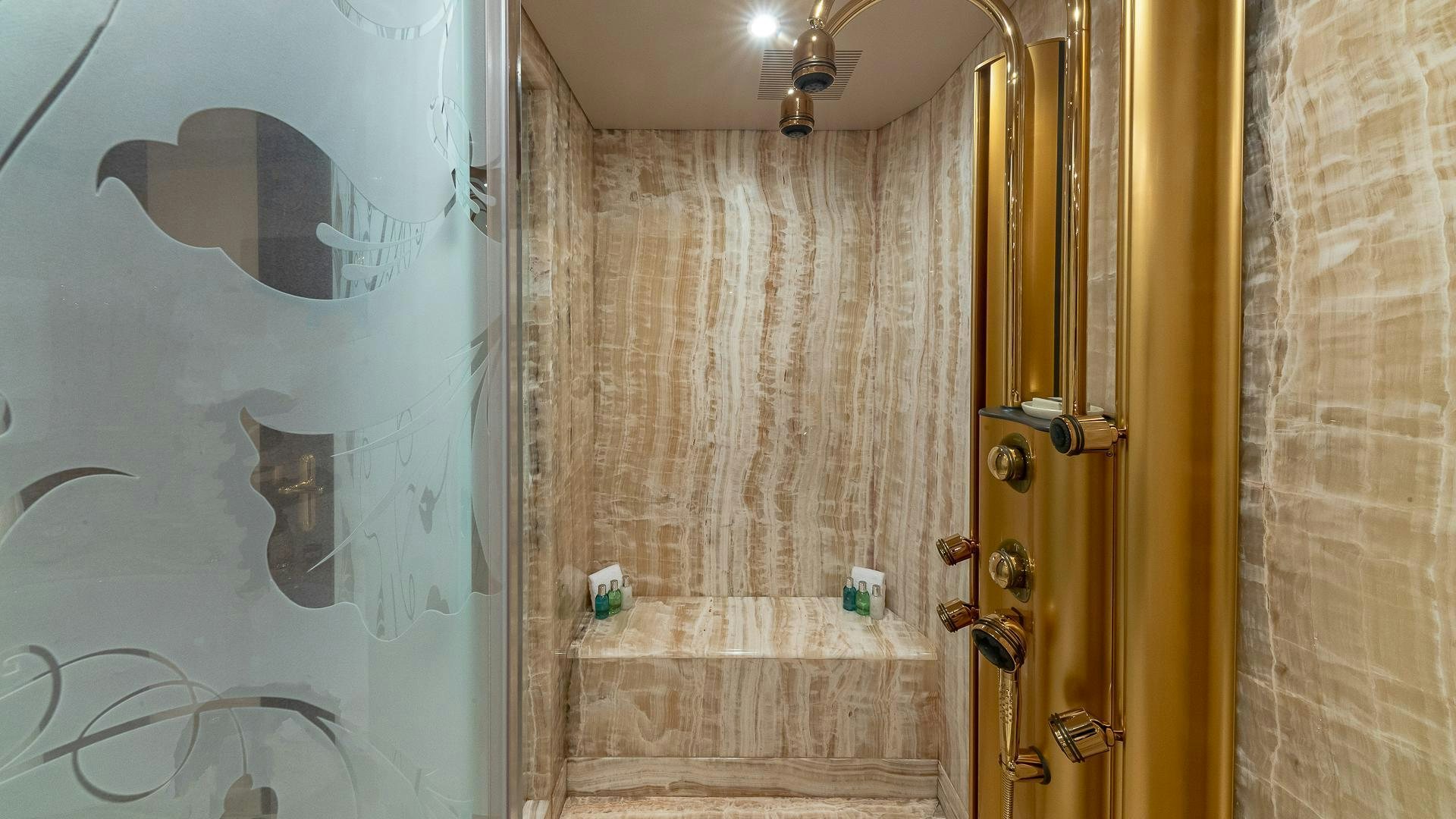 a door with a painting on it aboard CASINO ROYALE Yacht for Sale