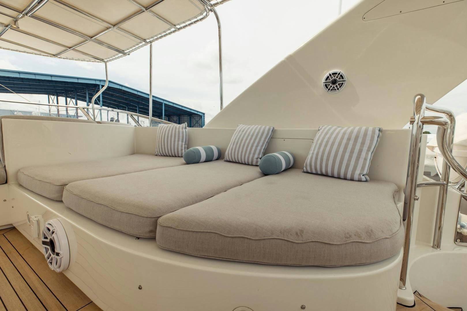 a bed with pillows on it aboard MAMMA MIA Yacht for Sale