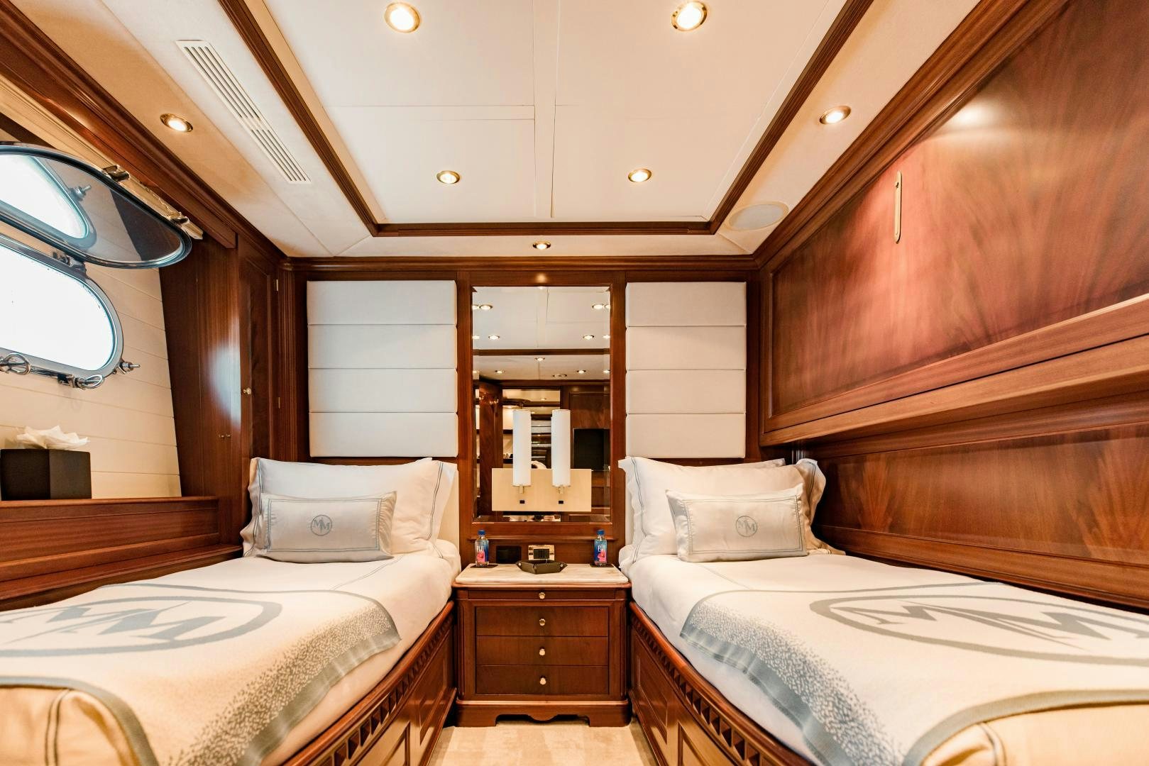 a room with two beds aboard MAMMA MIA Yacht for Sale