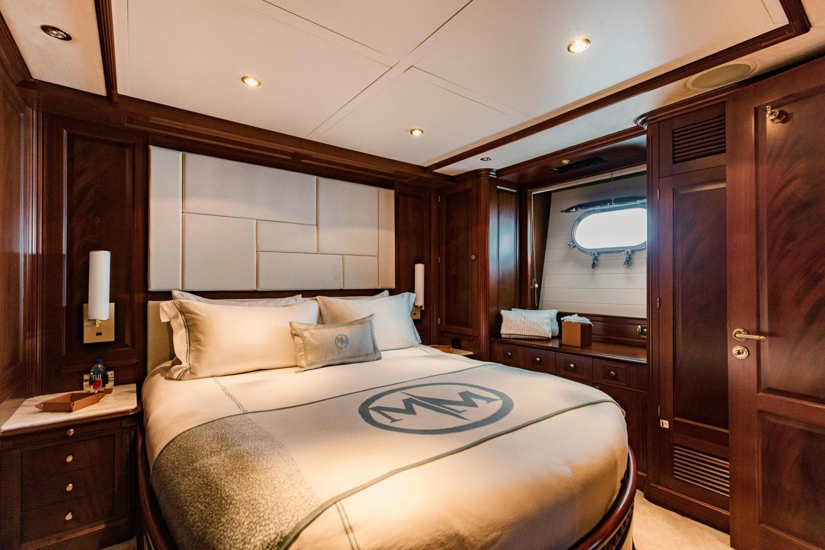 a bed in a room aboard MAMMA MIA Yacht for Sale