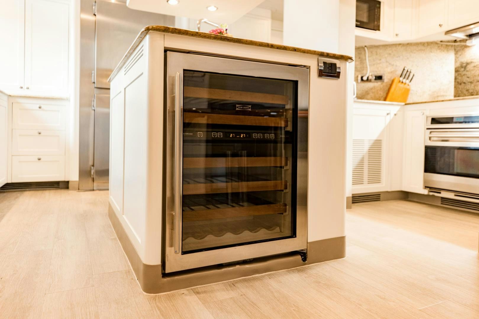a kitchen with a microwave oven aboard MAMMA MIA Yacht for Sale