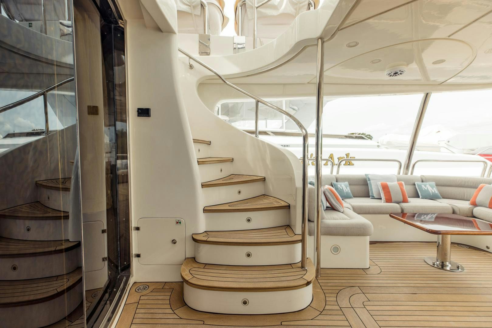 a staircase in a room aboard MAMMA MIA Yacht for Sale