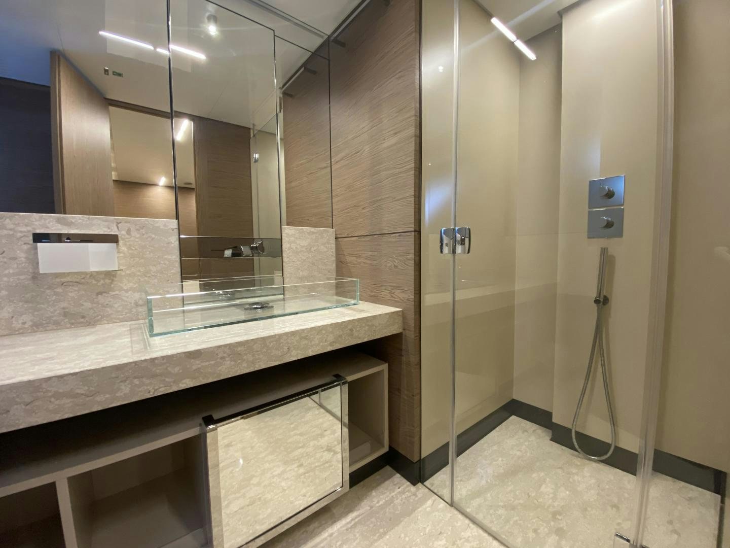 a bathroom with a countertop sink aboard M/Y SUNRISE Yacht for Sale