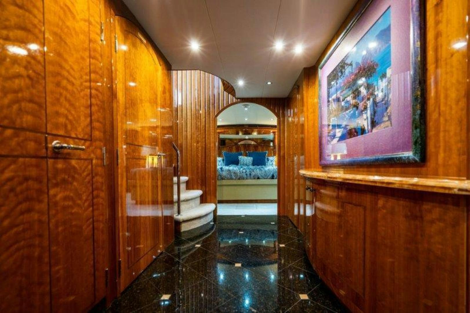 a bathroom with a large mirror aboard TIE BREAKER Yacht for Sale