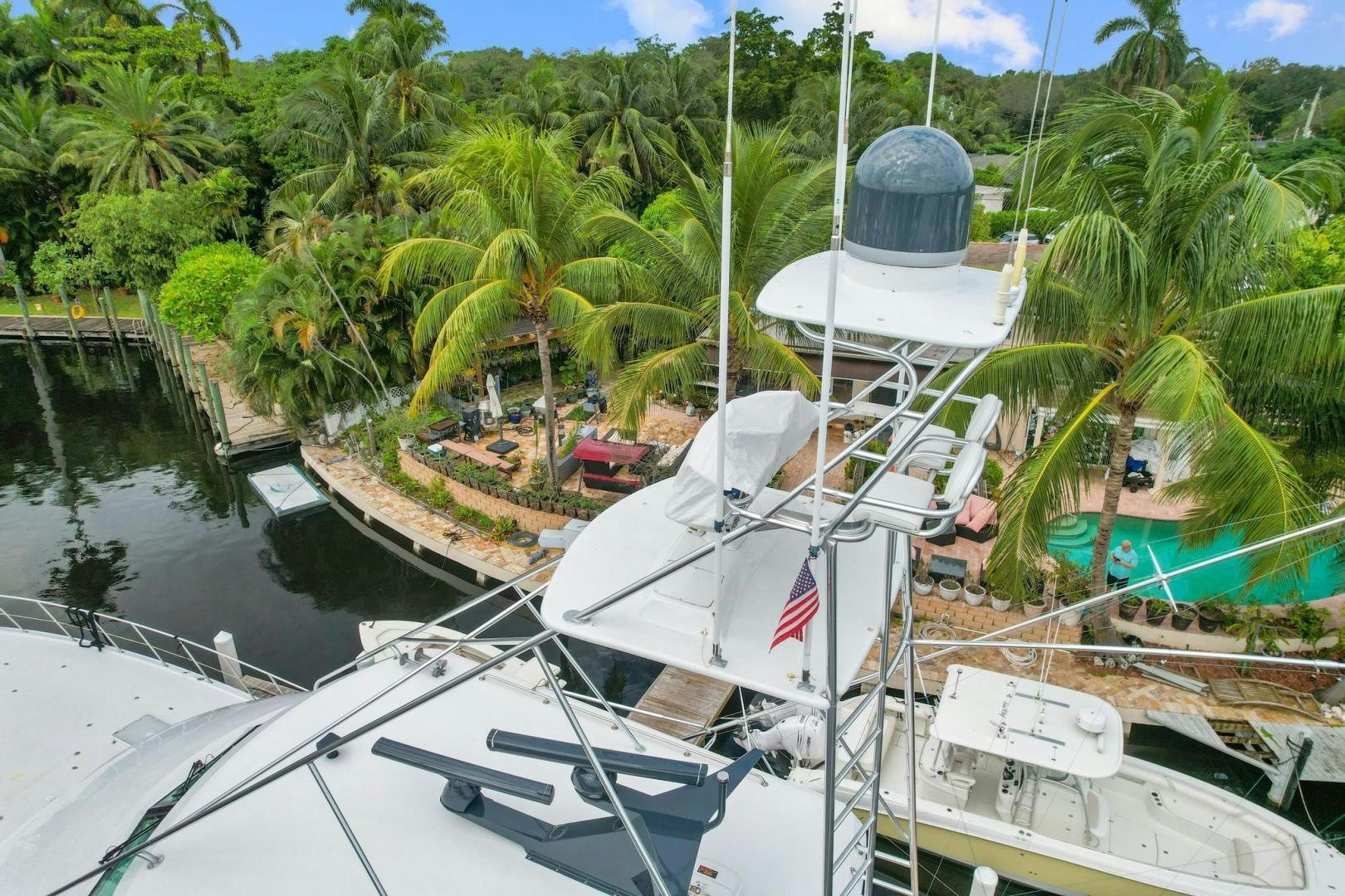 a boat docked at a pier aboard BELLISSIMA Yacht for Sale
