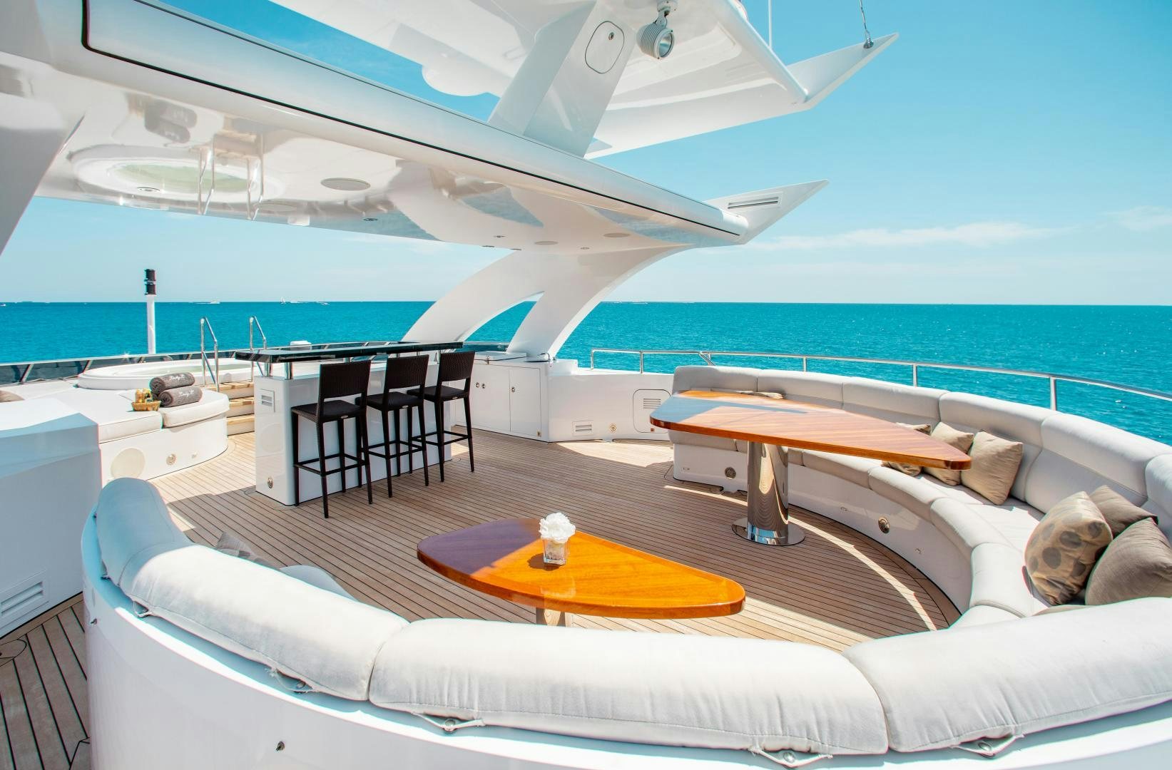 a lounge area on a boat aboard LADY L Yacht for Charter