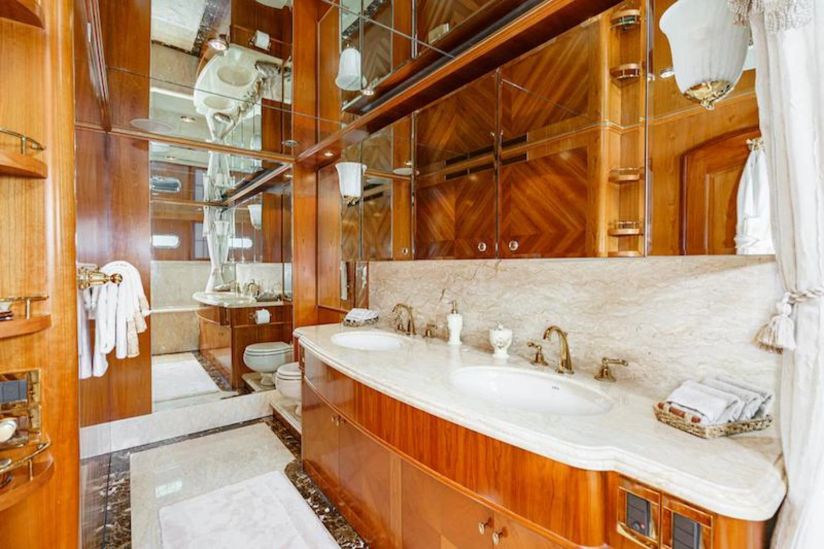a bathroom with a sink and a mirror aboard ALMOST THERE Yacht for Sale
