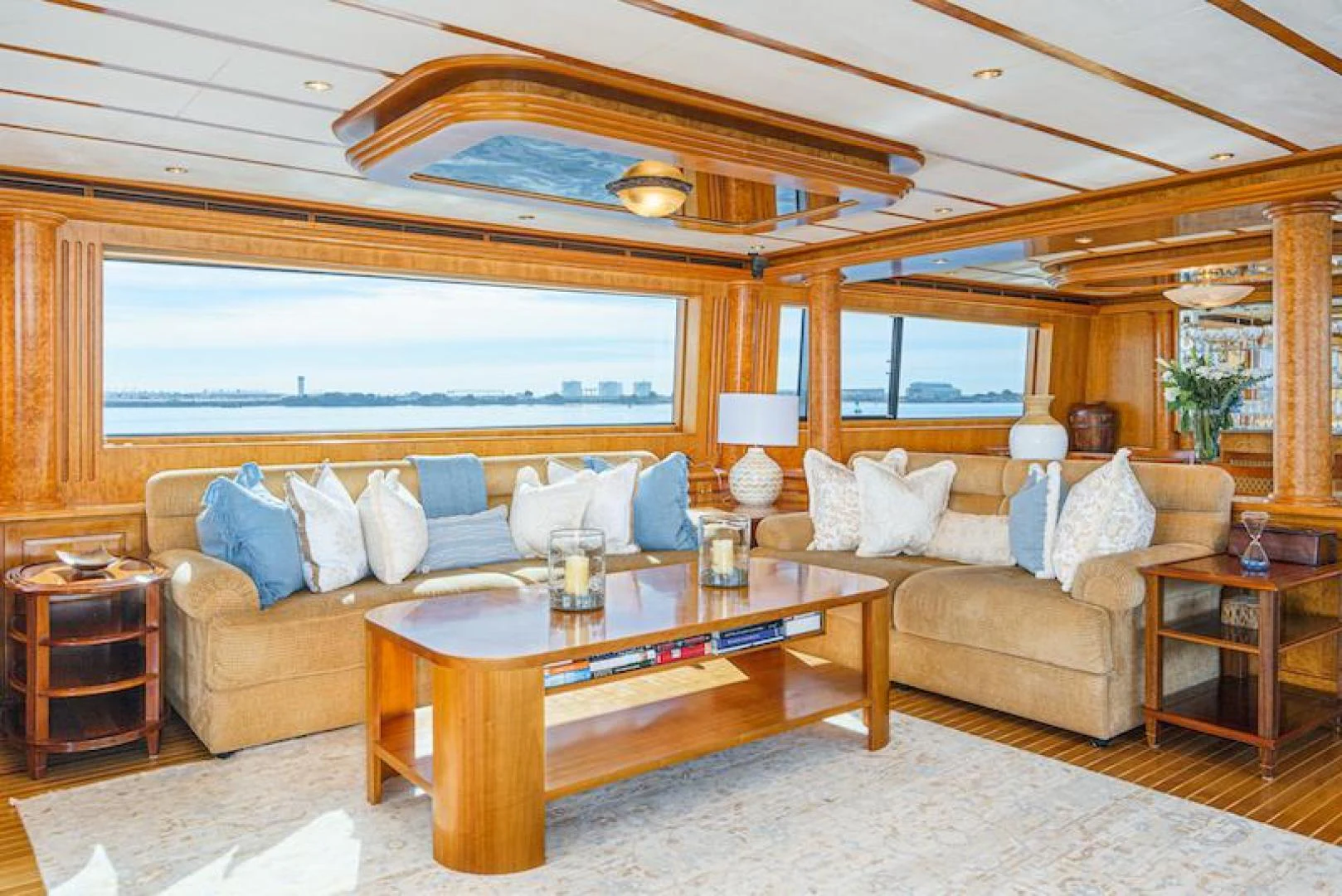 a living room with a large window aboard ALMOST THERE Yacht for Sale