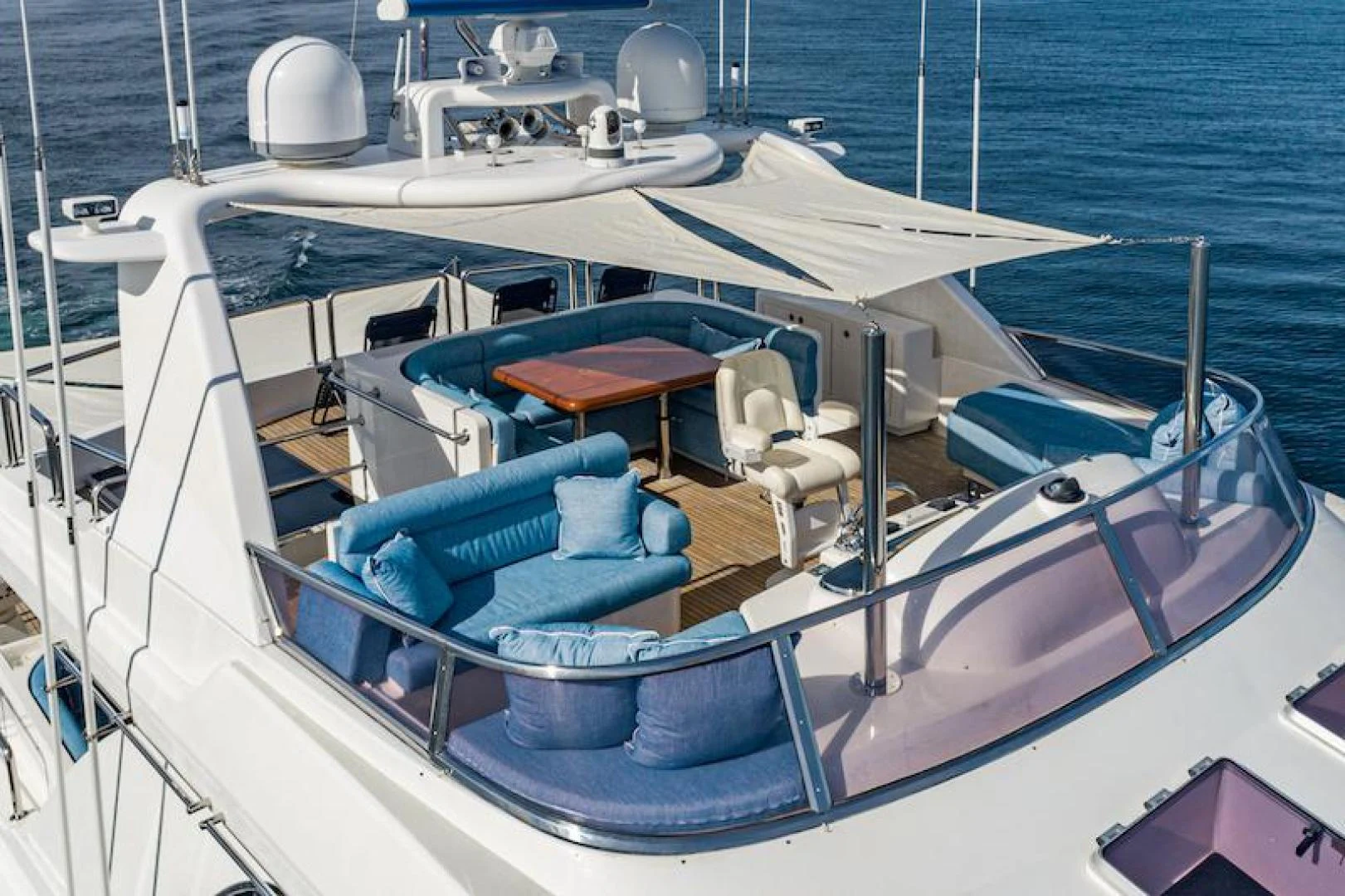 a boat with a blue cover aboard ALMOST THERE Yacht for Sale