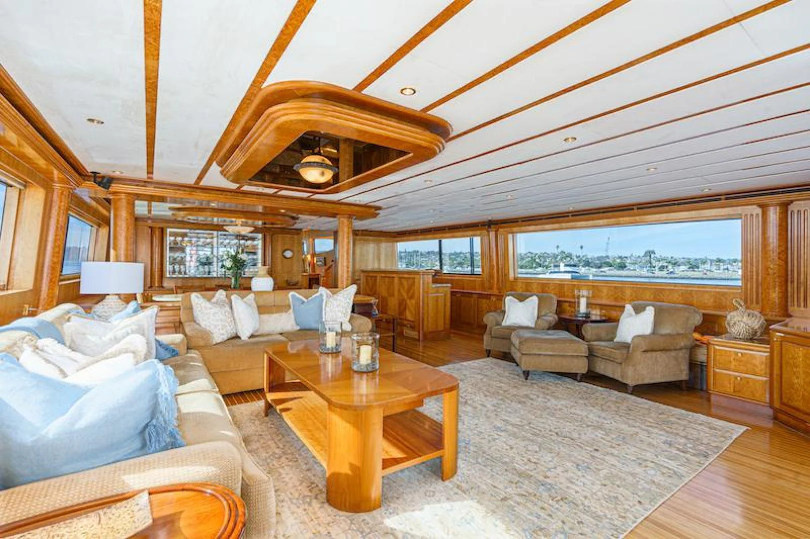 a living room with a large open ceiling aboard ALMOST THERE Yacht for Sale