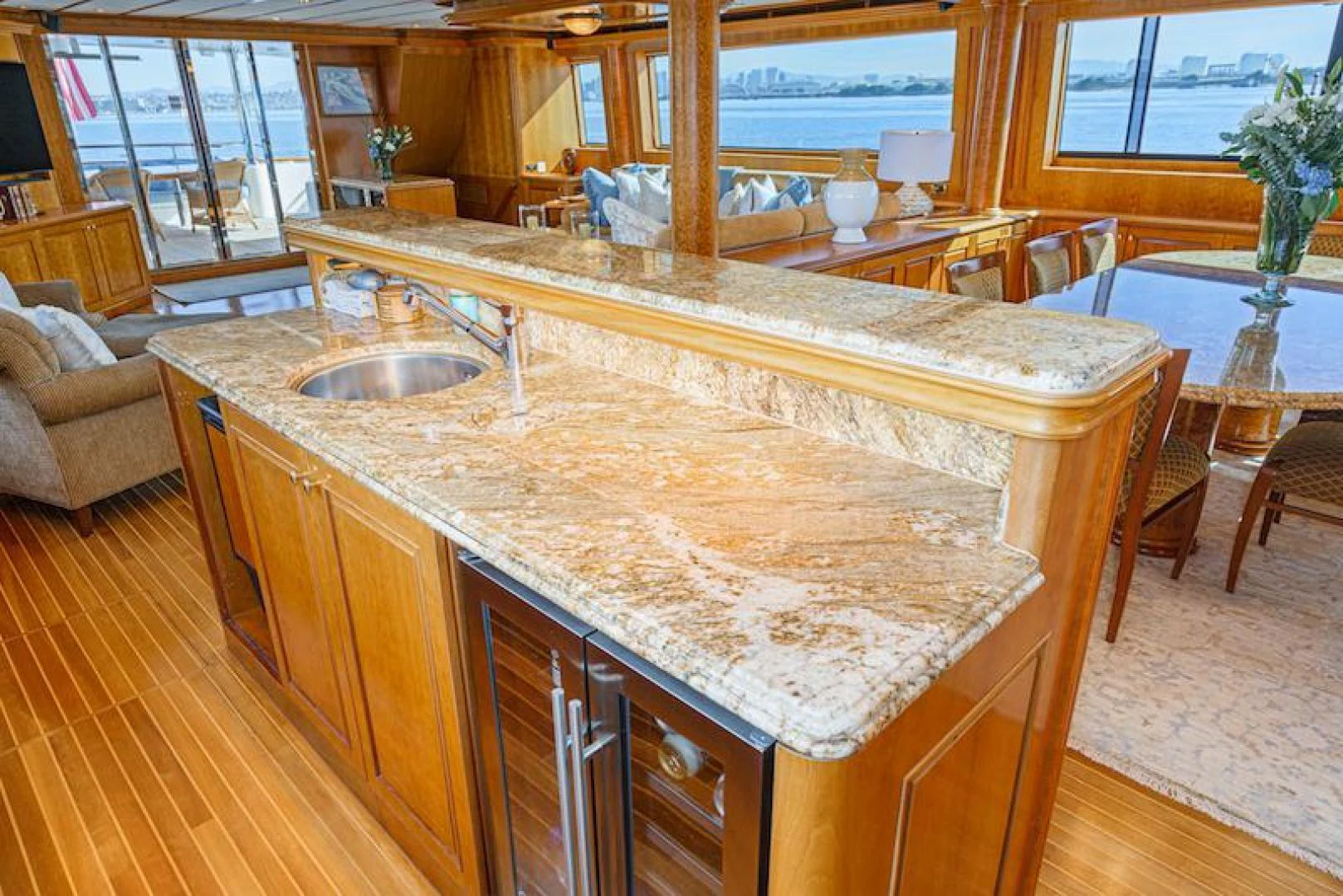 a kitchen with a large island aboard ALMOST THERE Yacht for Sale