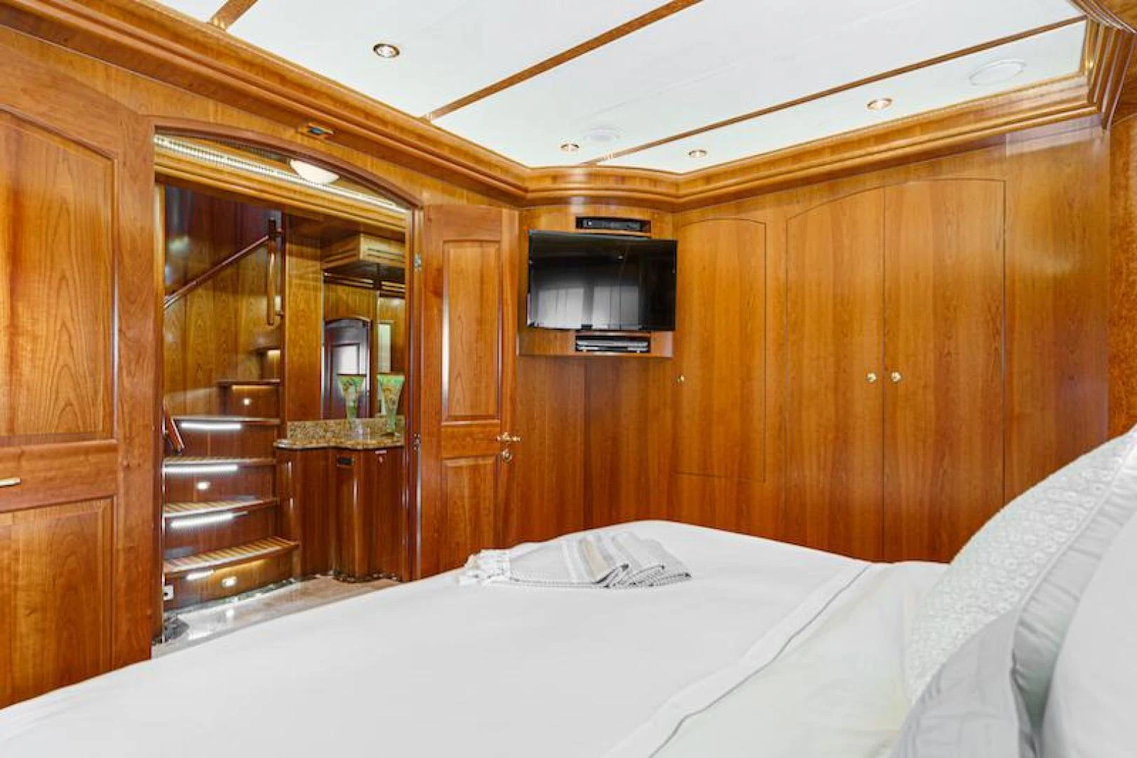 a bed in a room aboard ALMOST THERE Yacht for Sale
