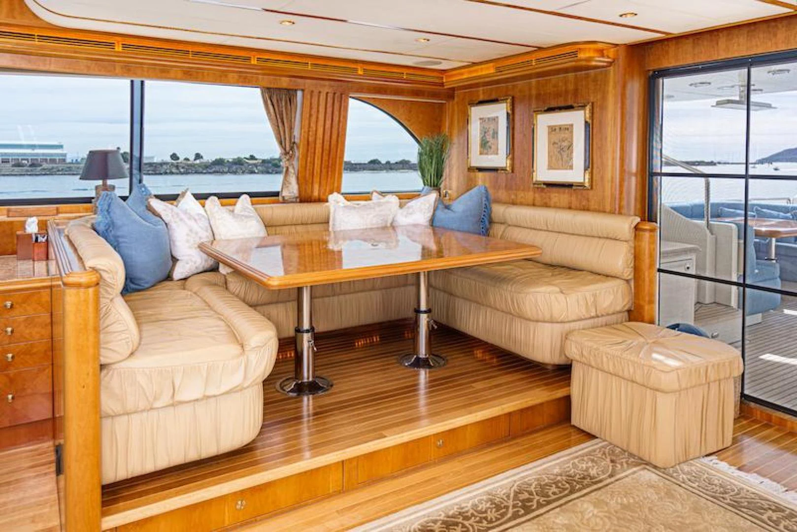 a living room with a large window aboard ALMOST THERE Yacht for Sale