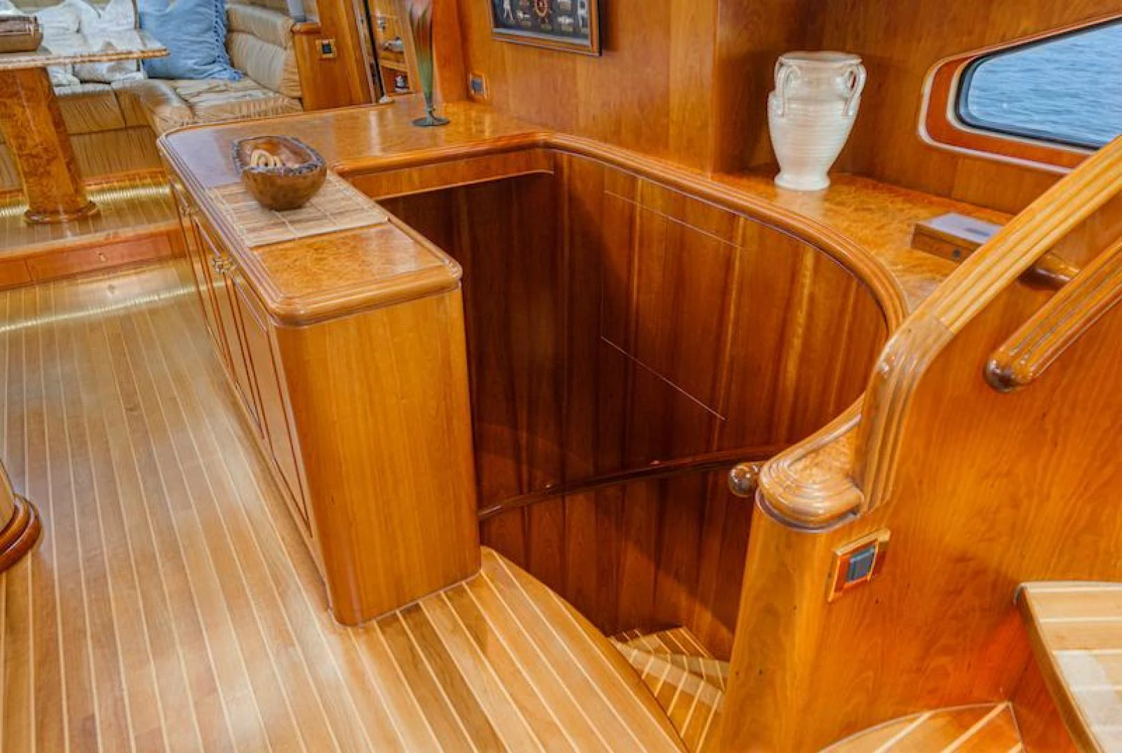 a wooden cabinet with a wooden handle aboard ALMOST THERE Yacht for Sale