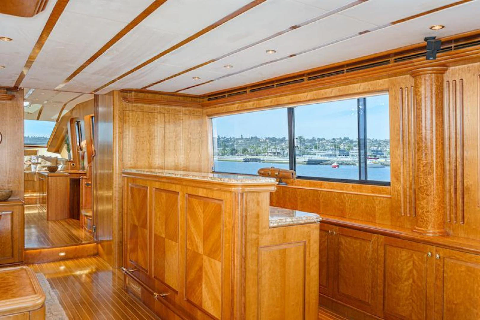 a wooden room with wooden cabinets aboard ALMOST THERE Yacht for Sale