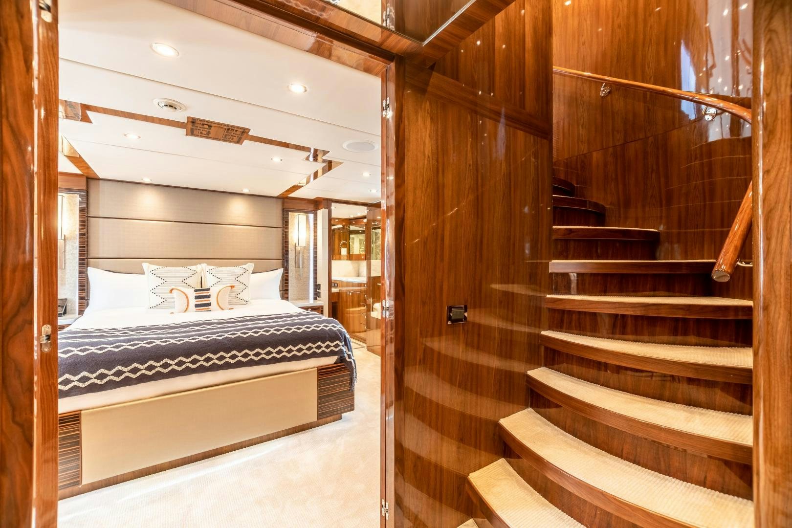 a bed in a room aboard CUTTING EDGE Yacht for Sale