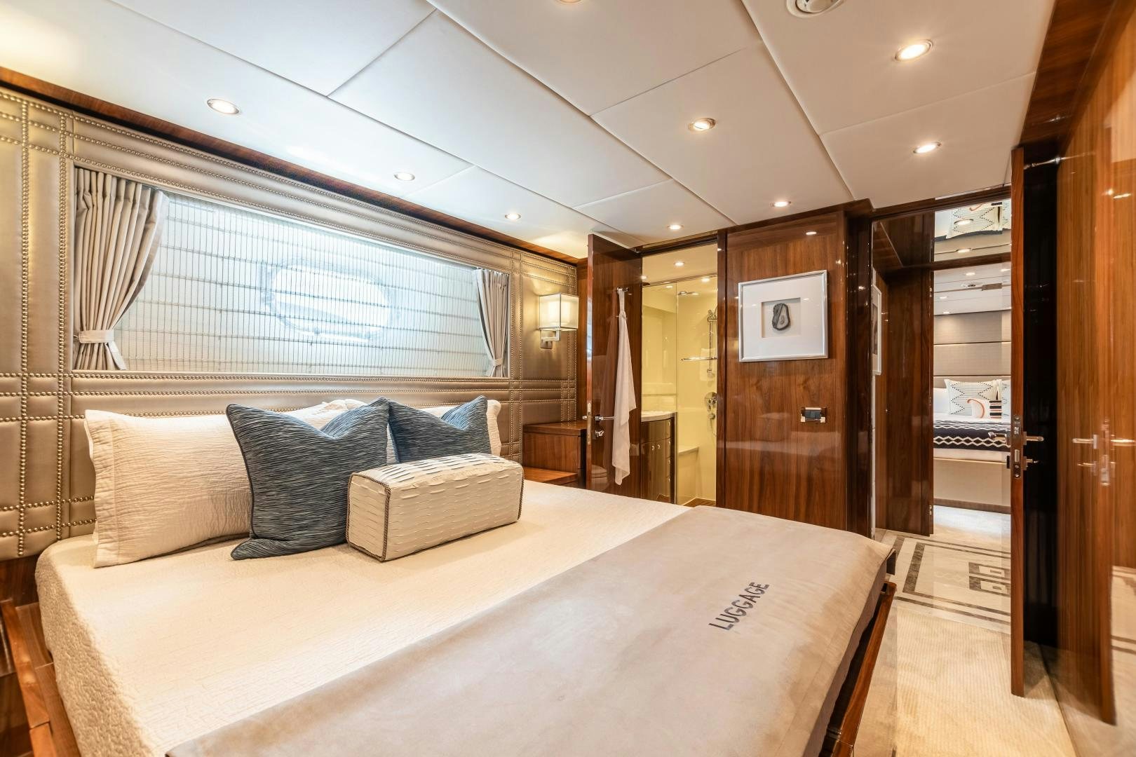 a bed in a room aboard CUTTING EDGE Yacht for Sale