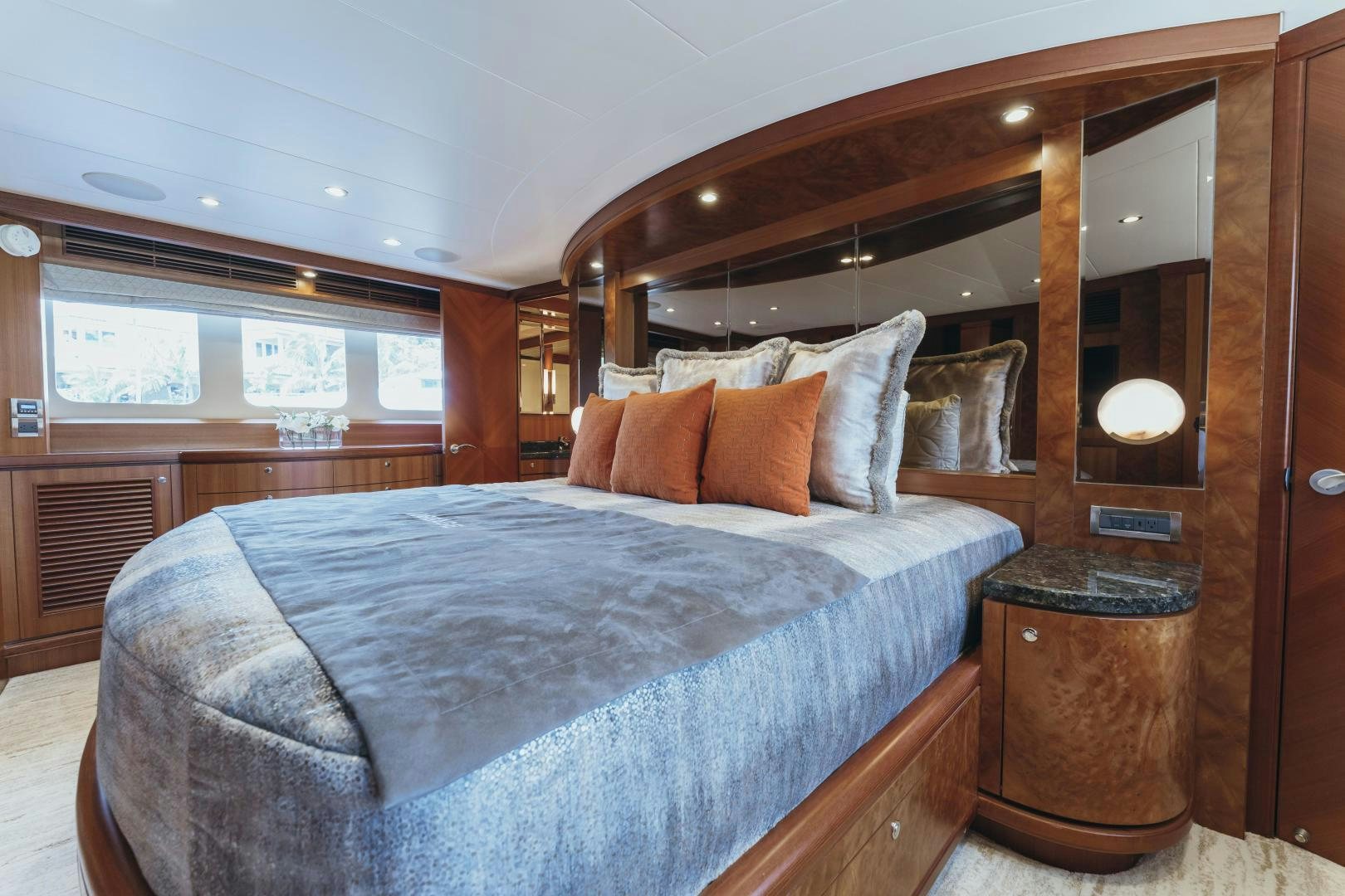 a bed in a room aboard SKULLDUGGERY Yacht for Sale