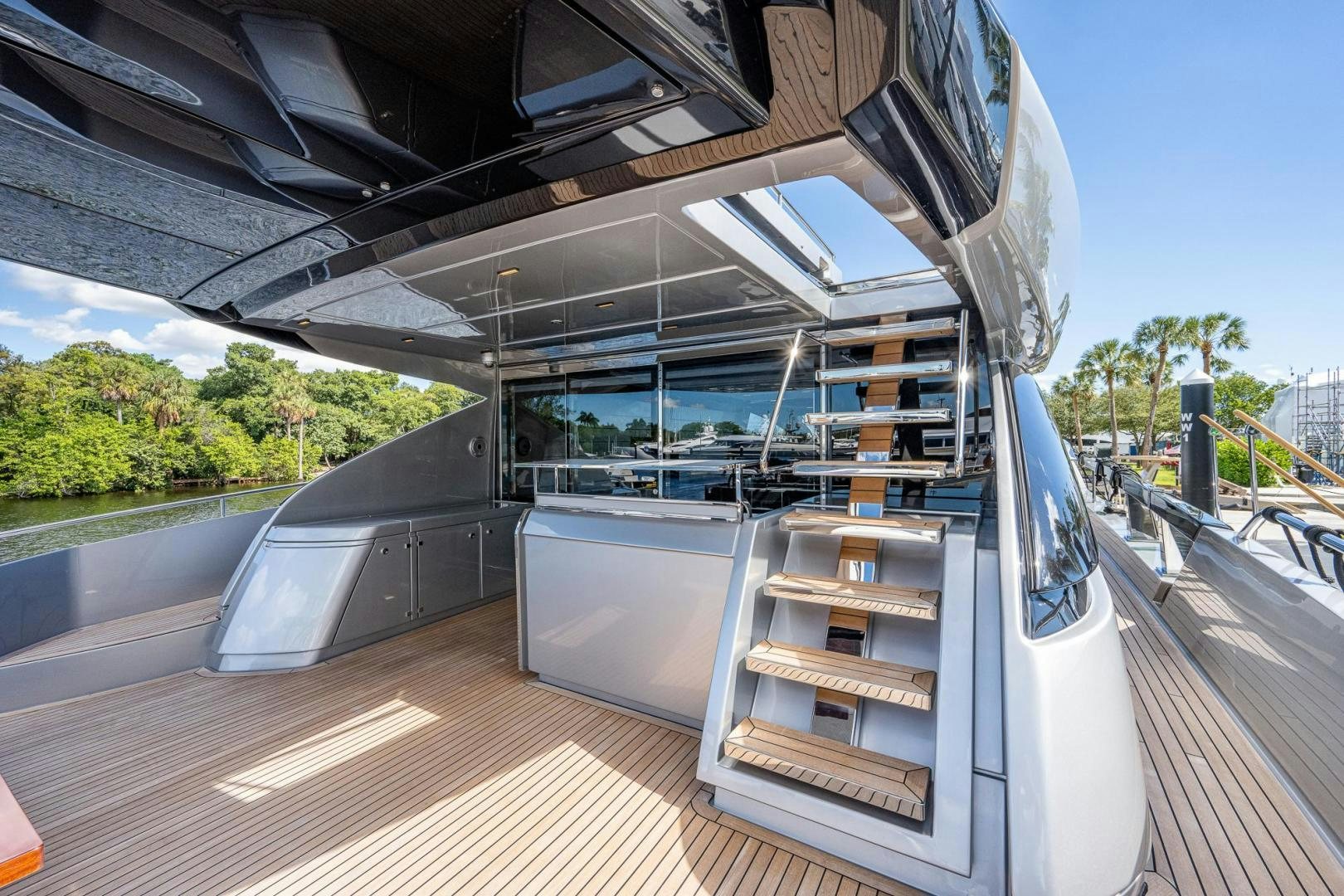 a large open shelving unit aboard LISOLO Yacht for Sale