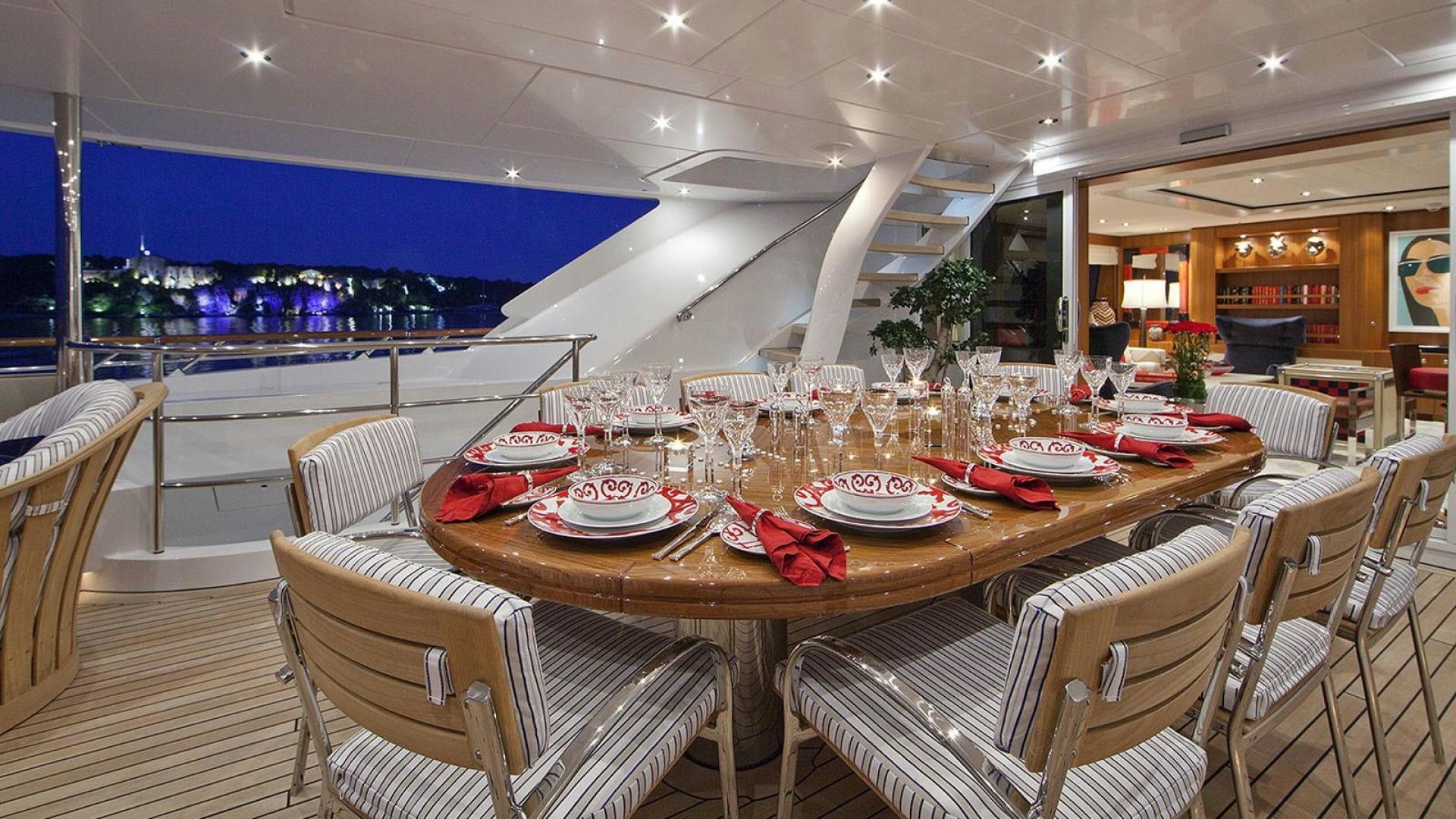a table set for a meal aboard SNOWBIRD Yacht for Sale