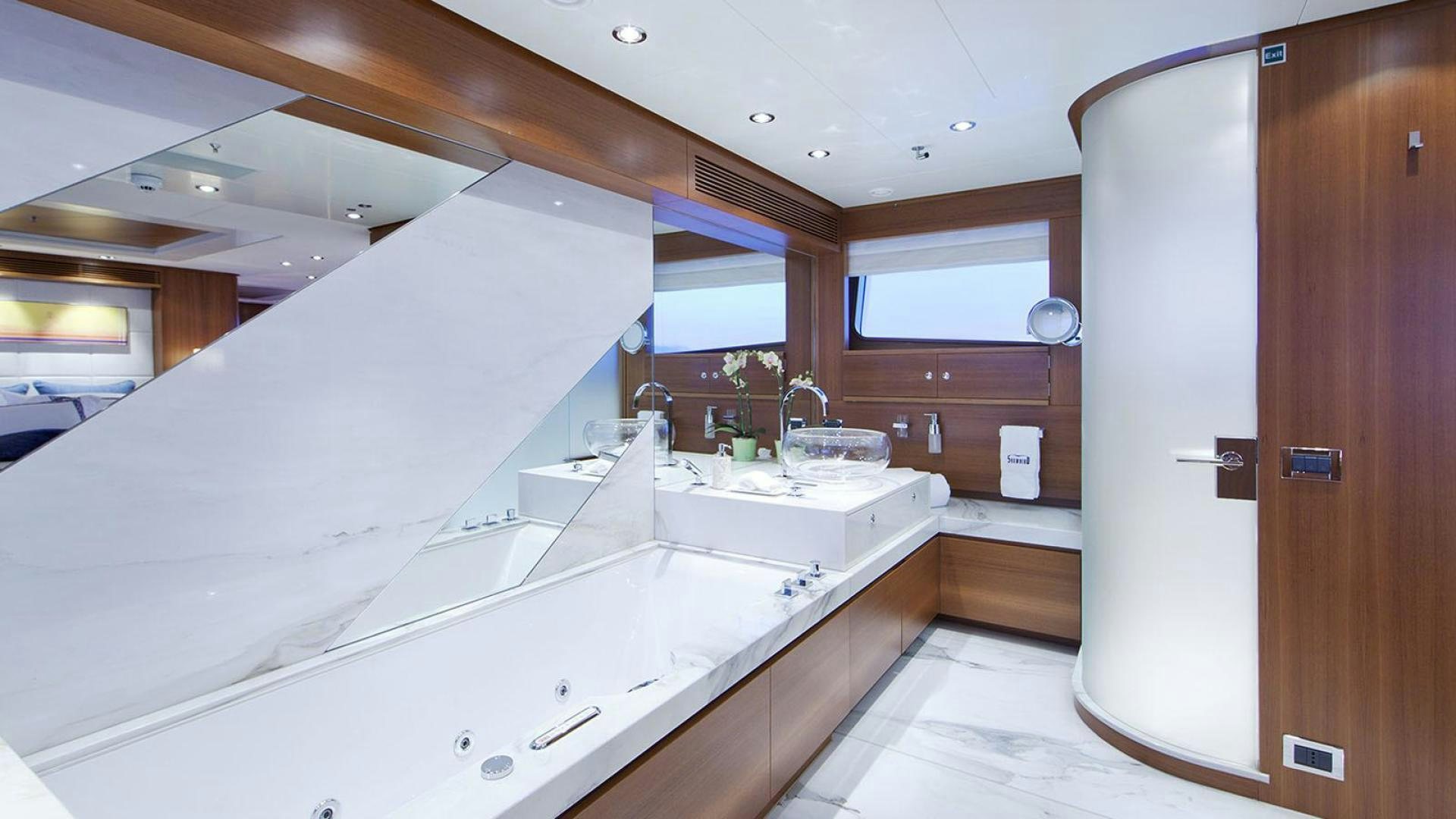 a bathroom with a large countertop aboard SNOWBIRD Yacht for Sale