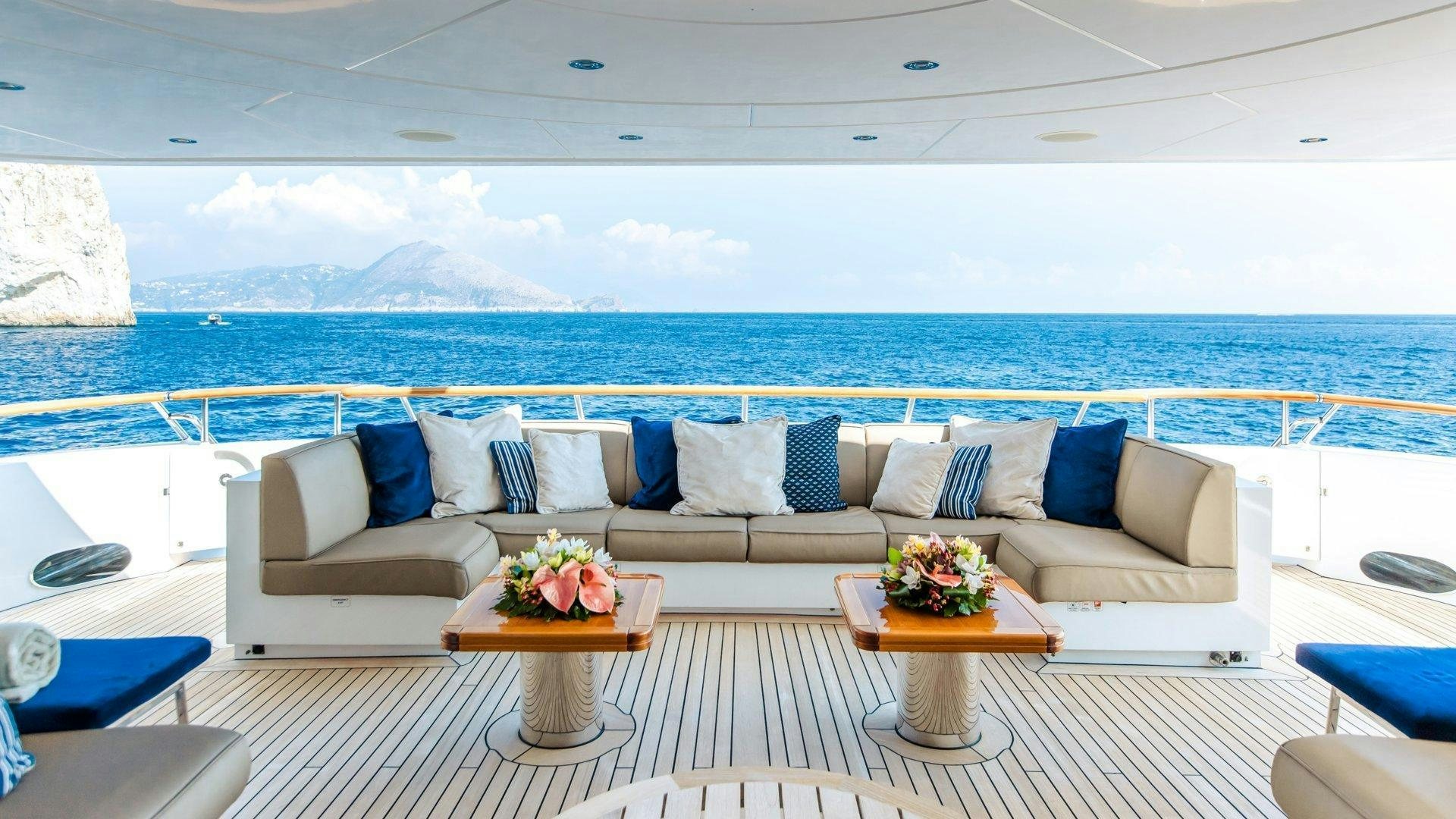 a living room with a large body of water aboard SNOWBIRD Yacht for Sale