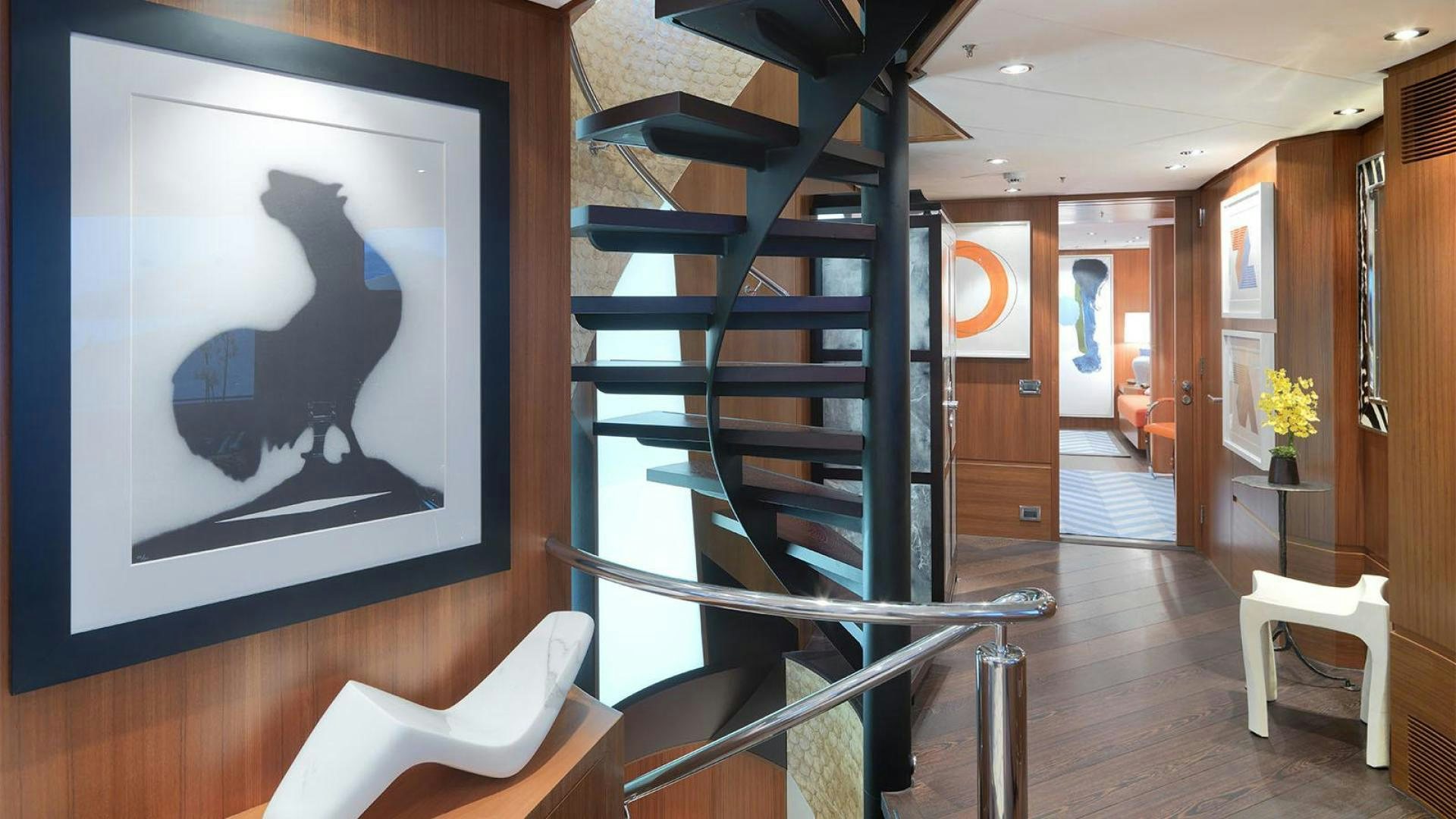 a staircase in a house aboard SNOWBIRD Yacht for Sale