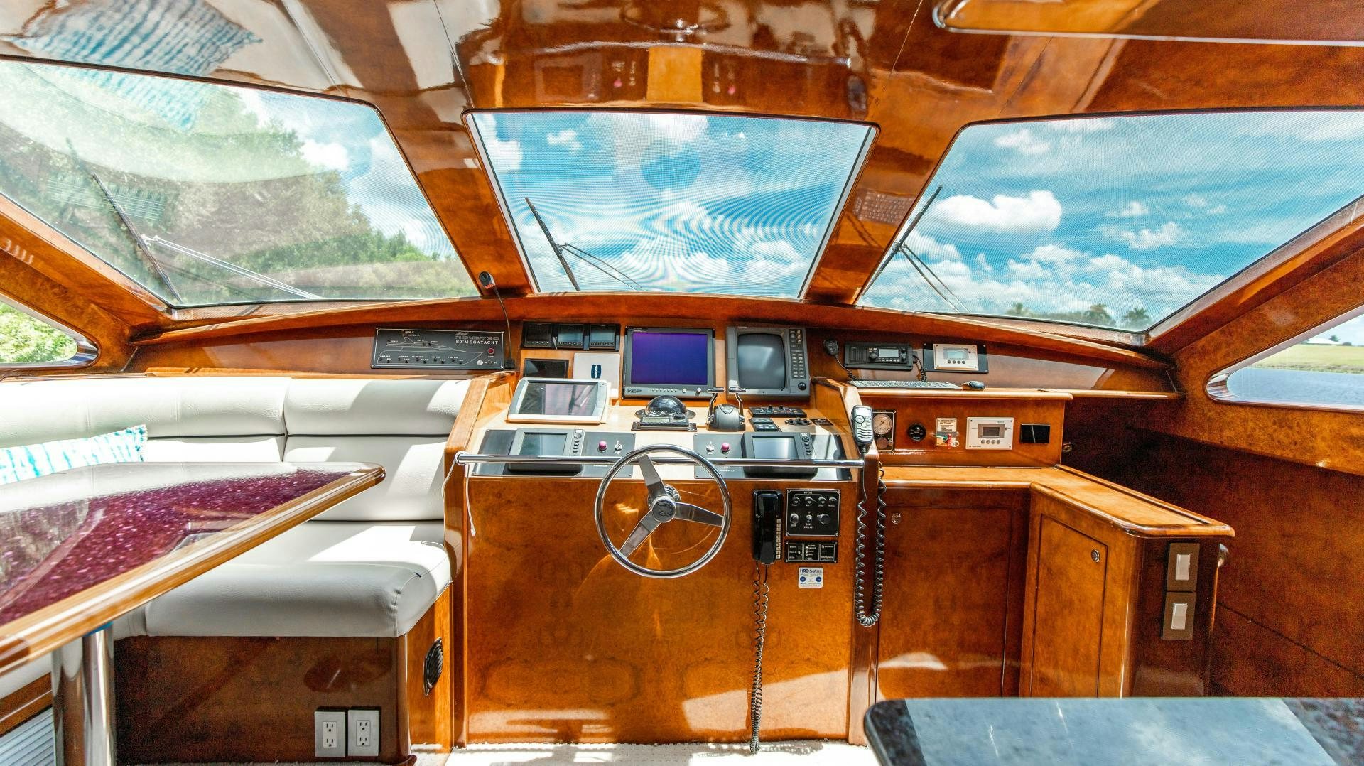 inside of a wooden cabin aboard DREAMCHASER Yacht for Sale