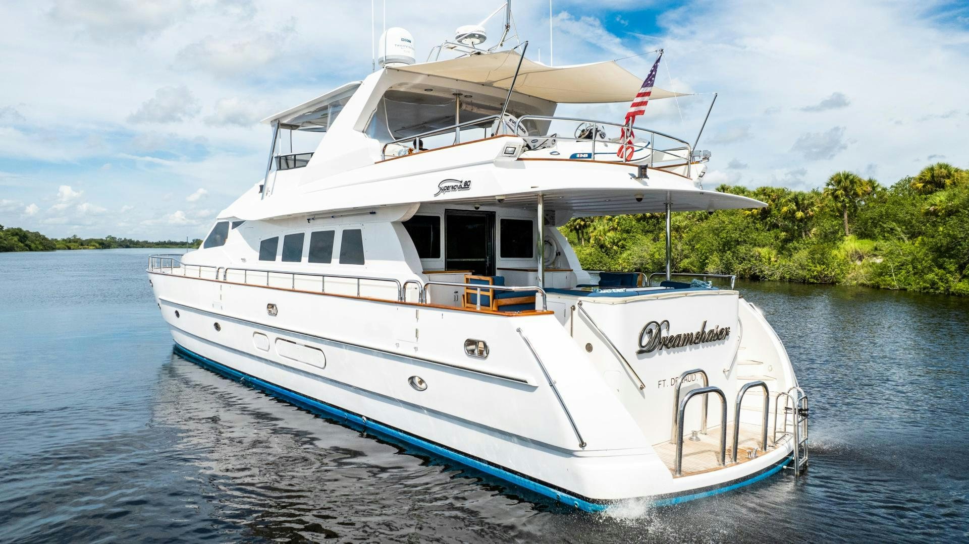 a boat on the water aboard DREAMCHASER Yacht for Sale