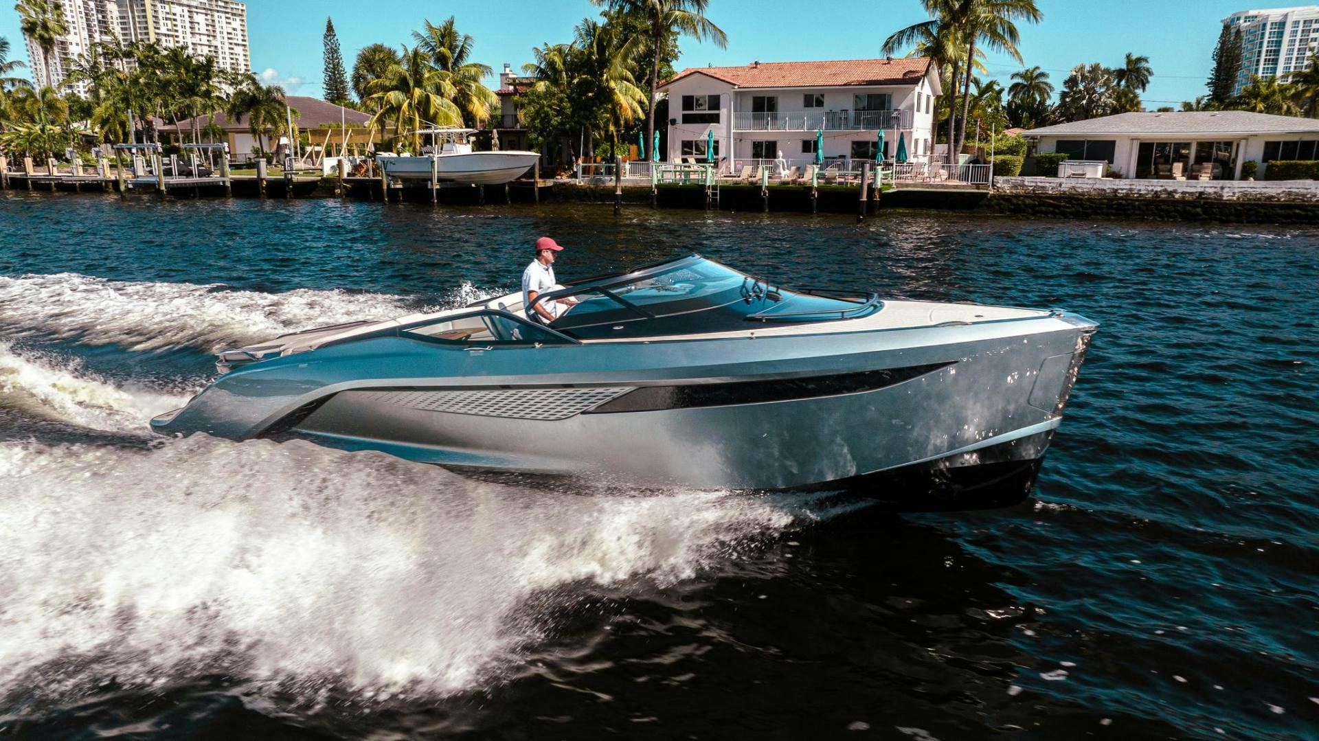 a person in a speedboat aboard PR35 Yacht for Sale