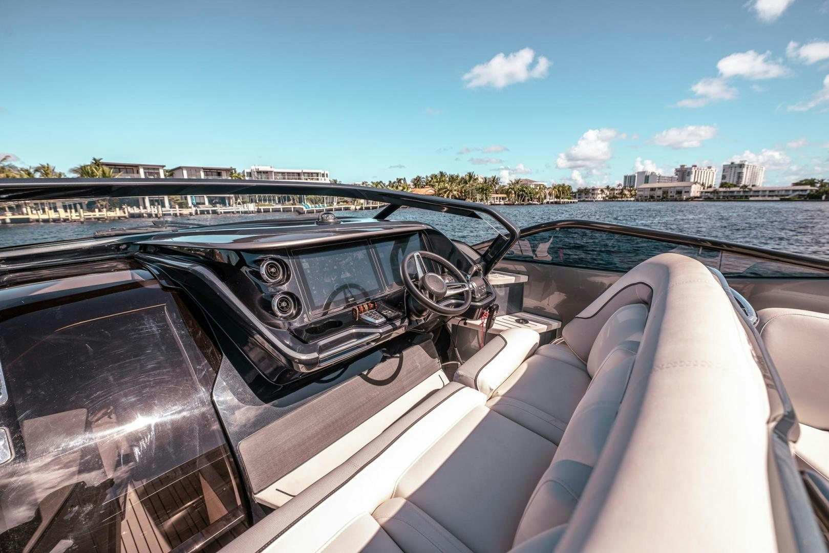 the inside of a car aboard PR35 Yacht for Sale