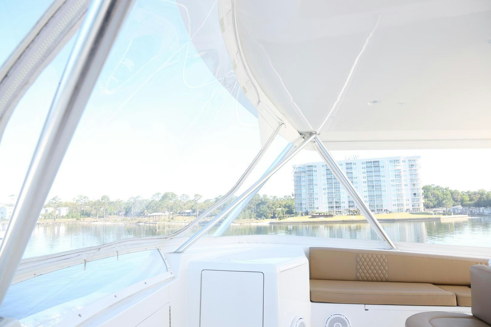 a large white tent with a view of a city aboard LUCILLE Yacht for Sale