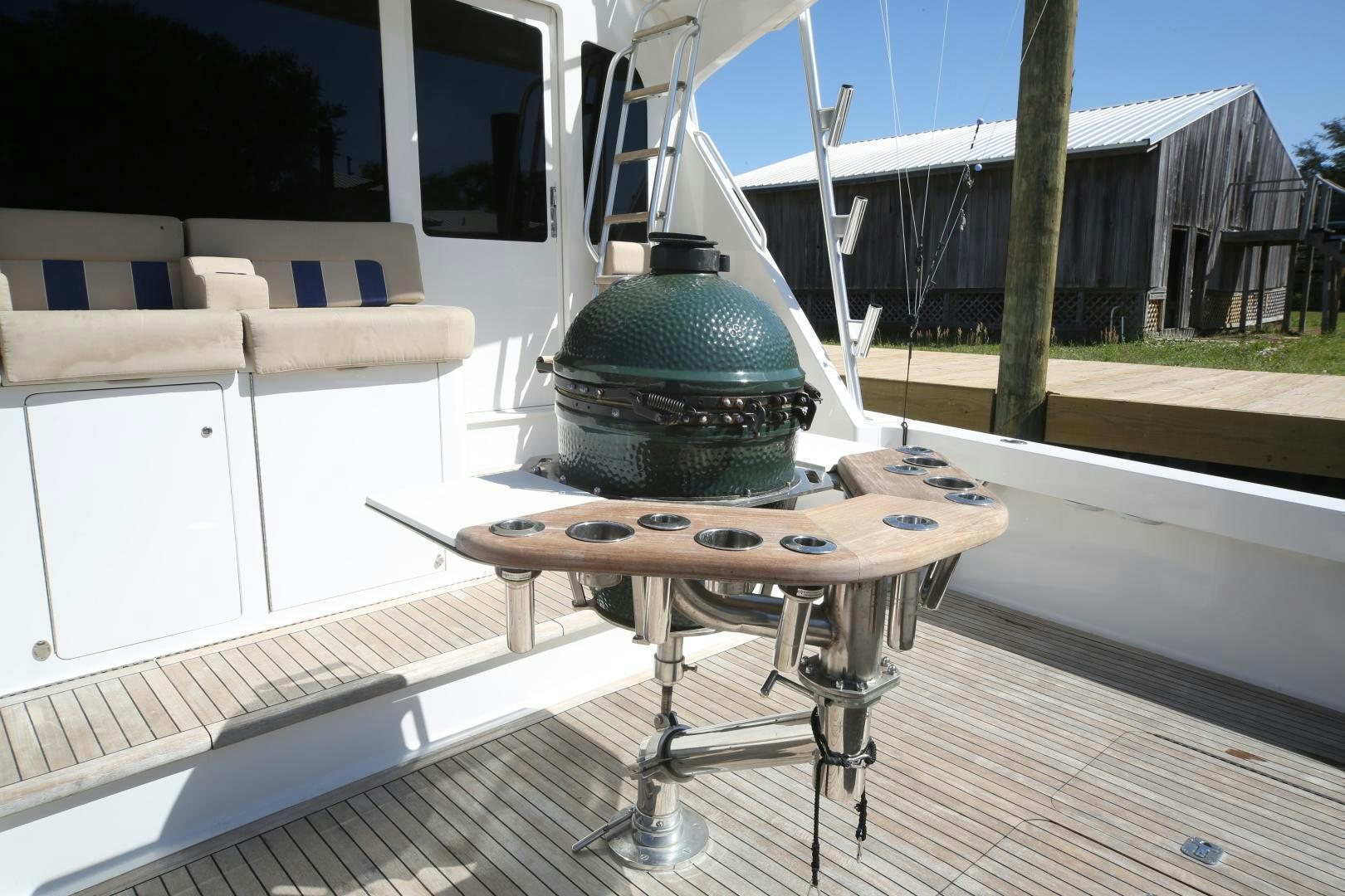 a table with a grill on it aboard LUCILLE Yacht for Sale