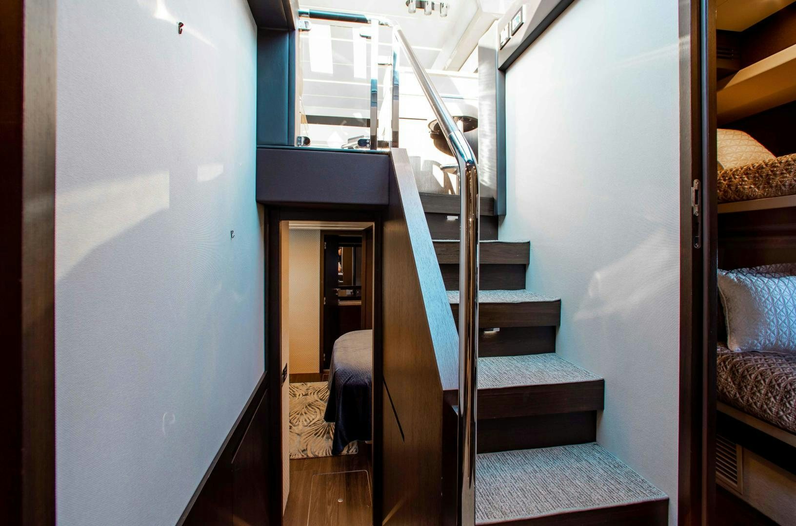a staircase in a house aboard Queen Mara Yacht for Sale