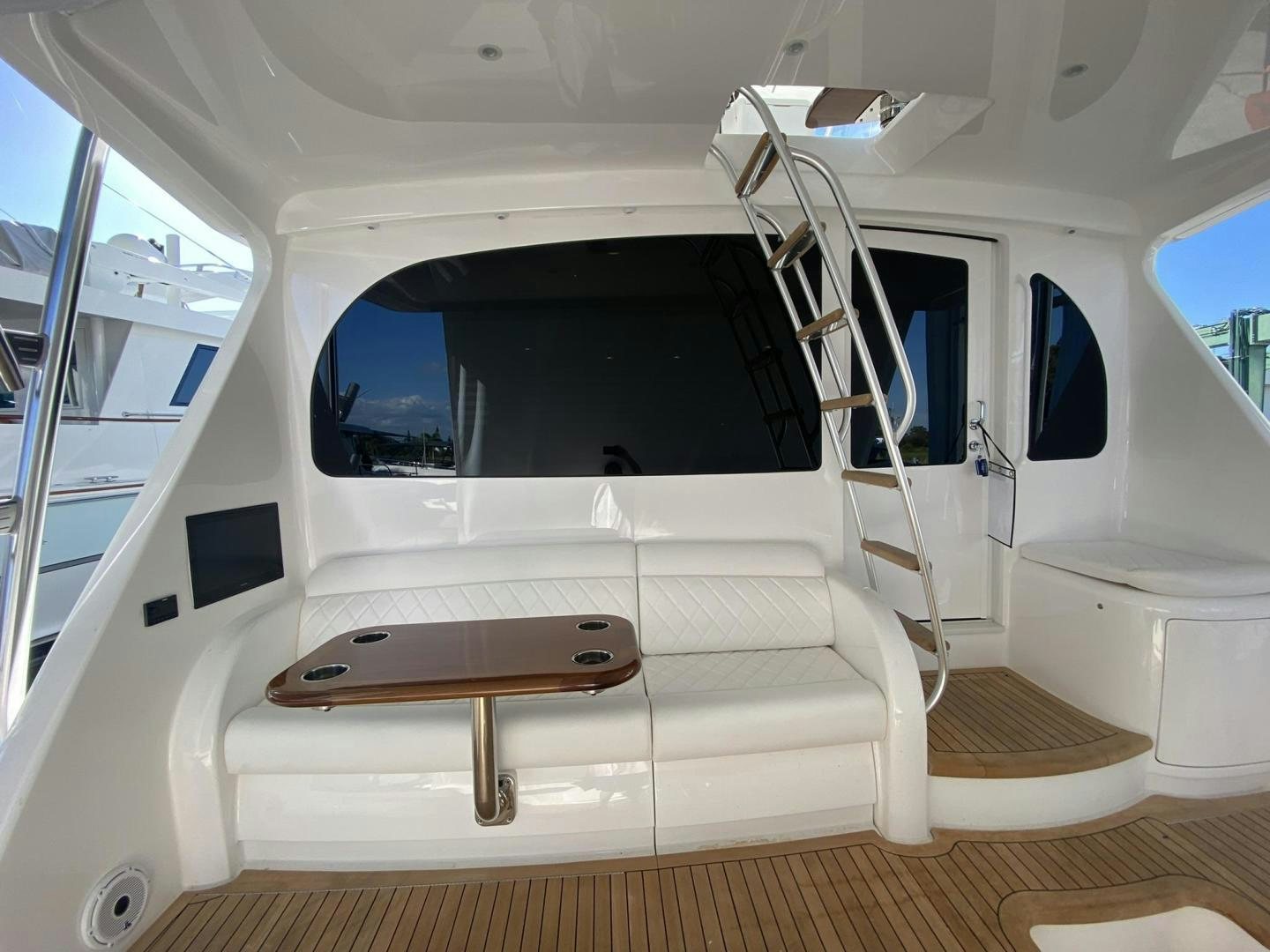 inside of a white vehicle aboard Make It Happen Yacht for Sale