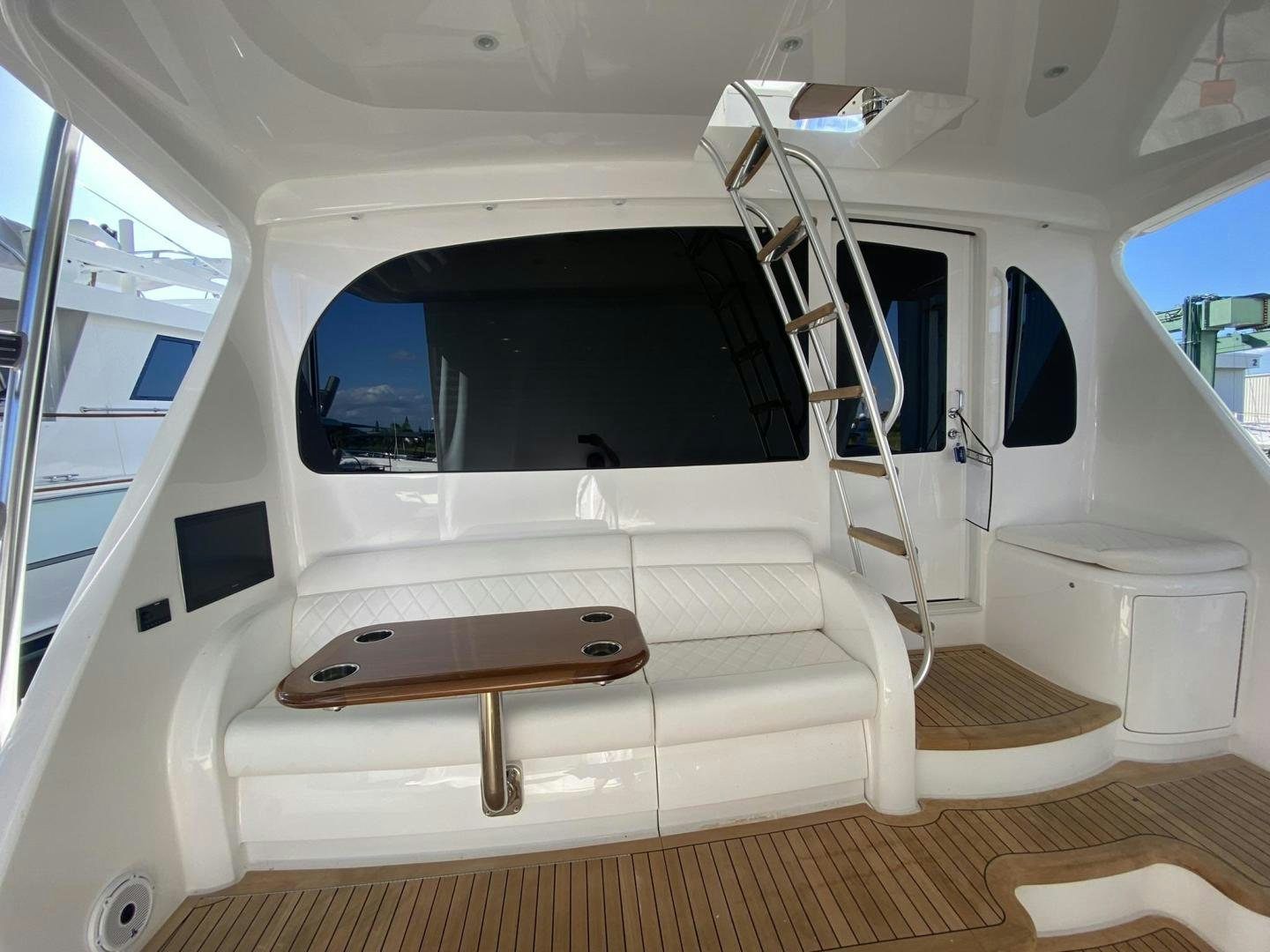 inside of a white vehicle aboard Make It Happen Yacht for Sale