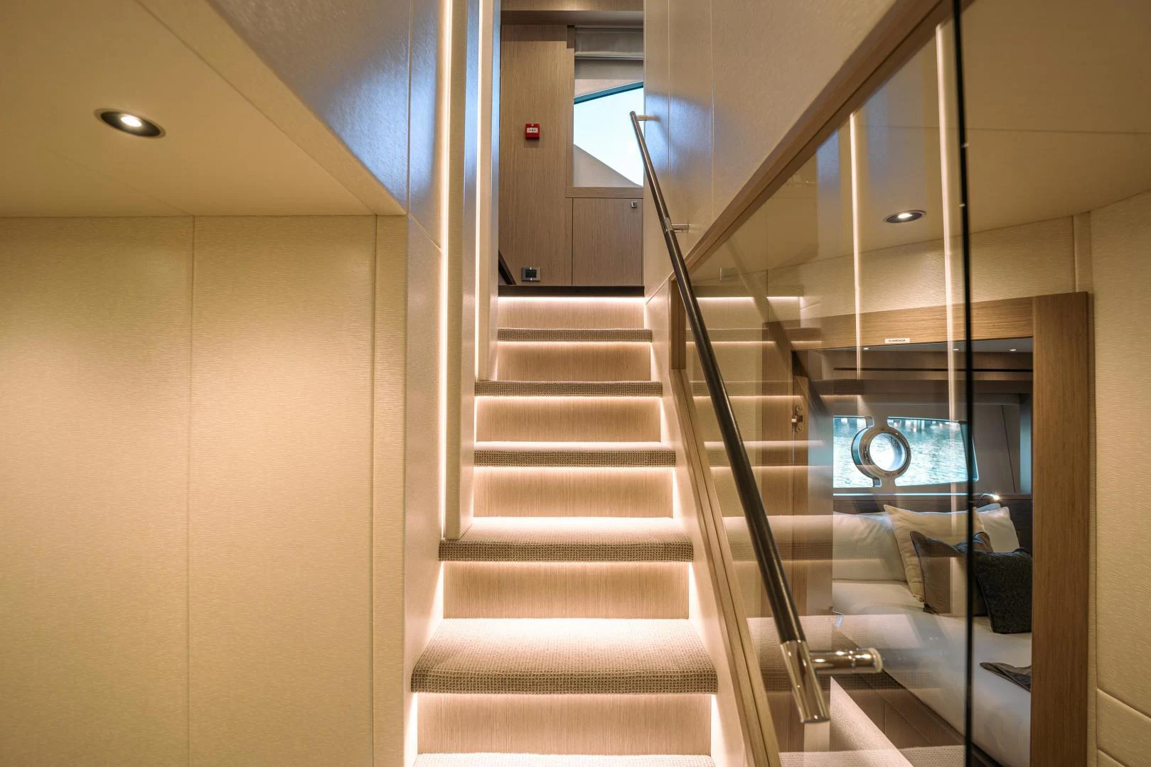 a flight of stairs in a building aboard EOS Yacht for Sale