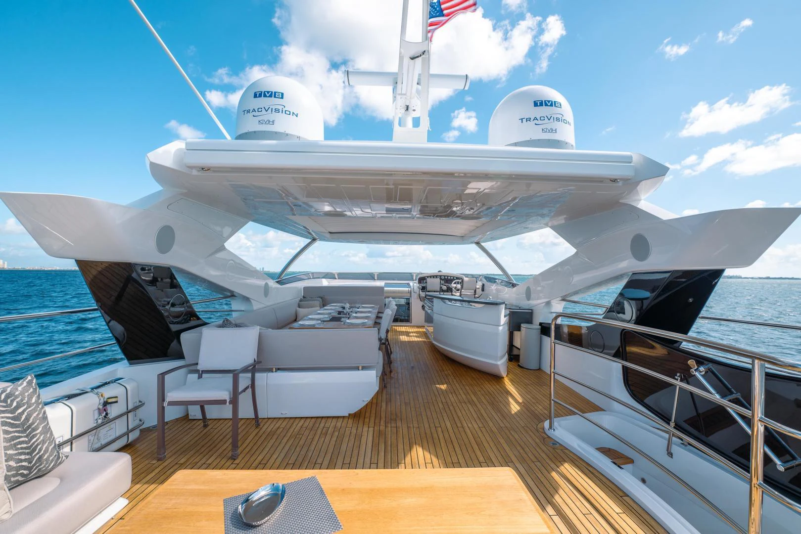 a large white ship on a deck aboard EOS Yacht for Sale