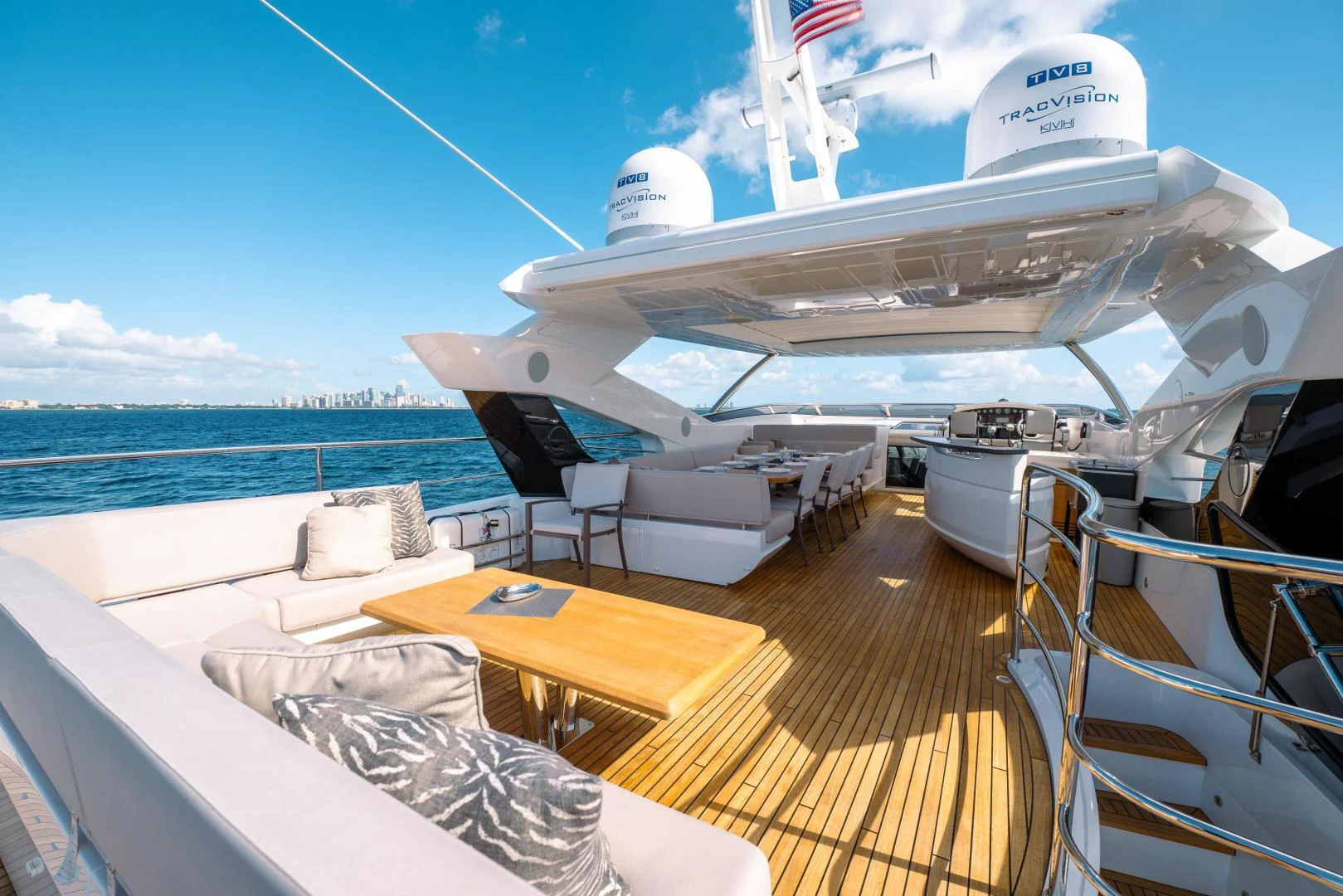 a large white ship on a deck aboard EOS Yacht for Sale