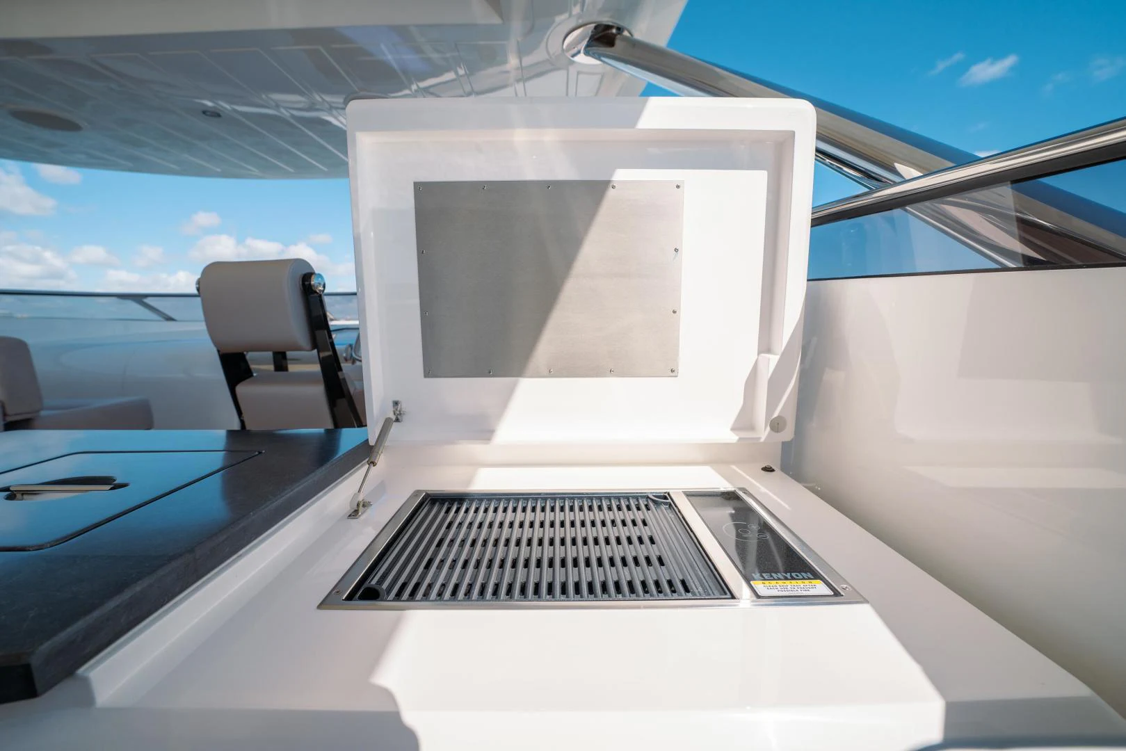 a white rectangular object on a boat aboard EOS Yacht for Sale