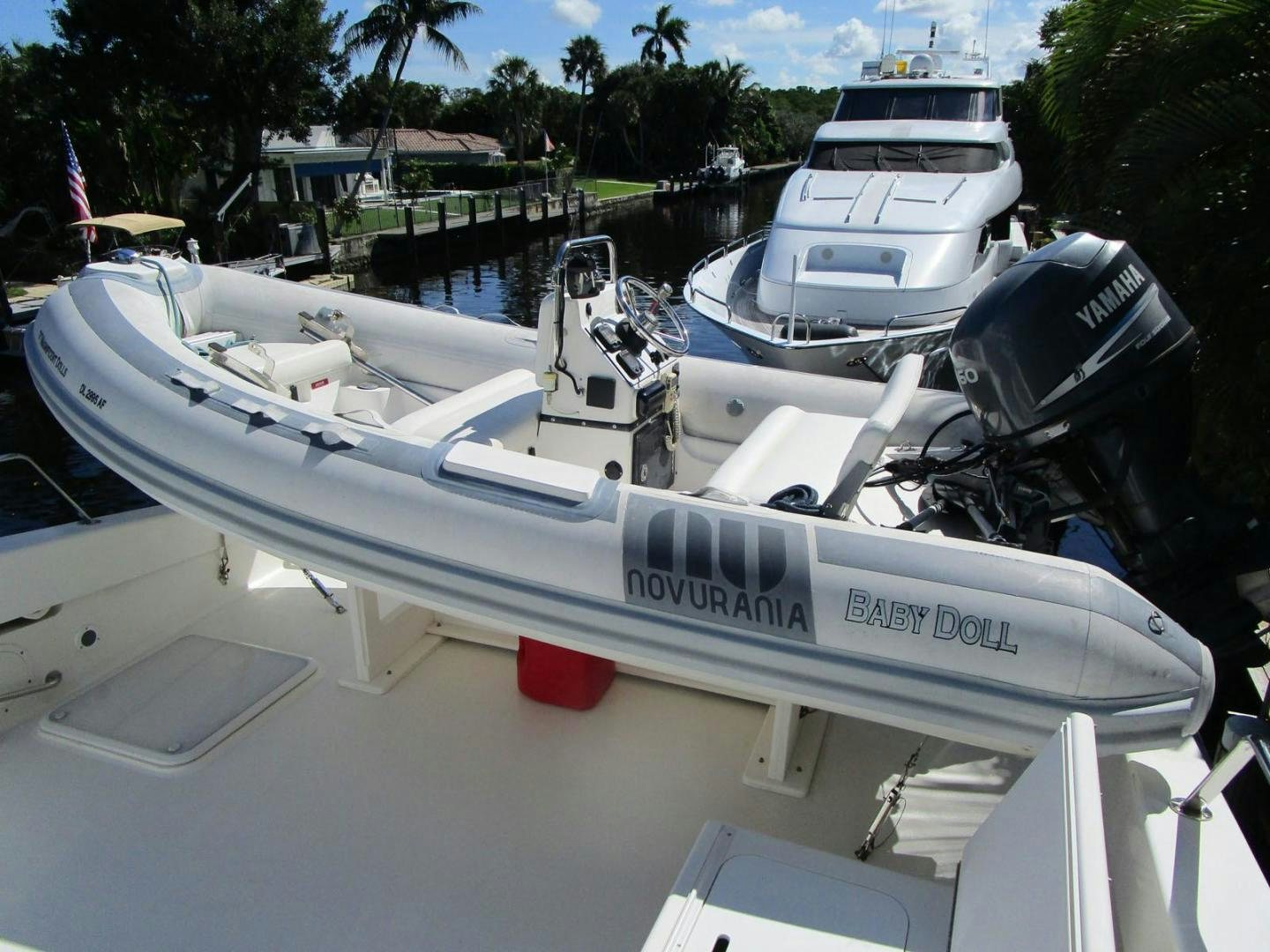 a boat with a satellite dish on it aboard MAGNIFICENT DOLLS Yacht for Sale