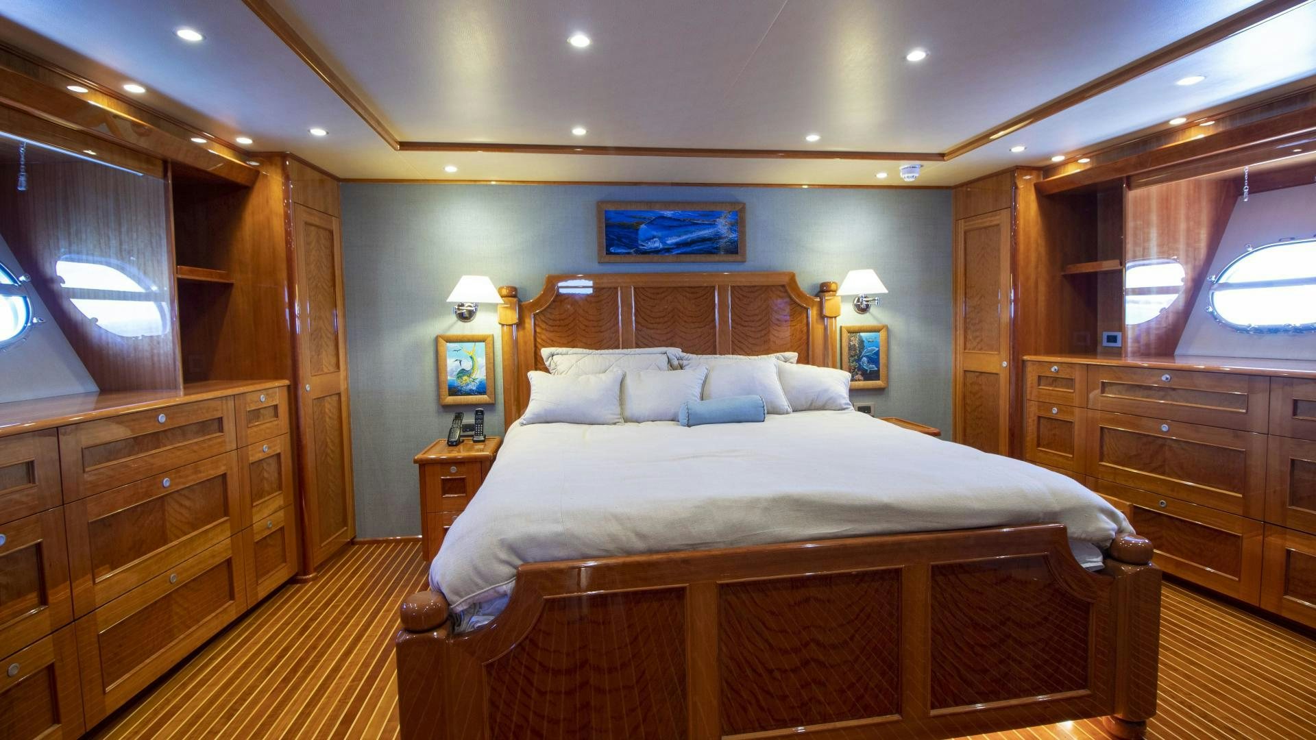 a bed in a room aboard VICTORY Yacht for Sale