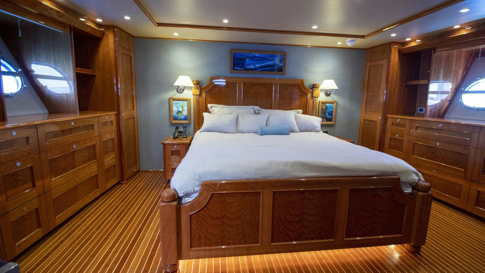 a bed in a room aboard VICTORY Yacht for Sale