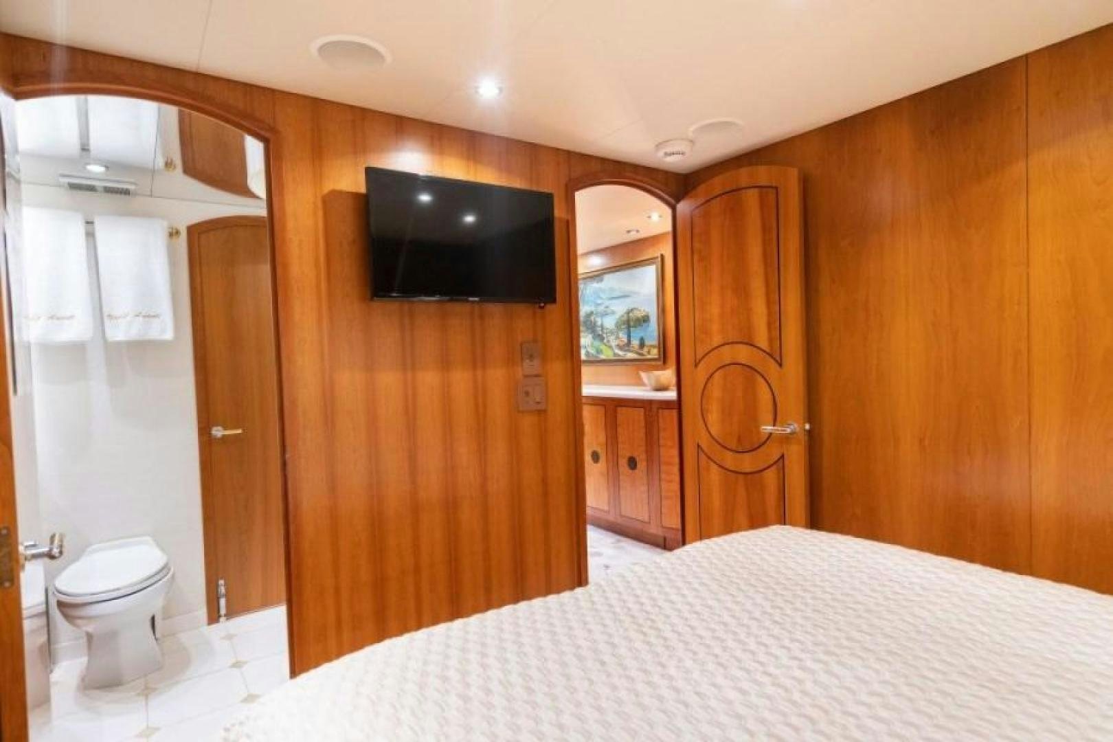 a bathroom with a large mirror aboard DANIELLE Yacht for Sale