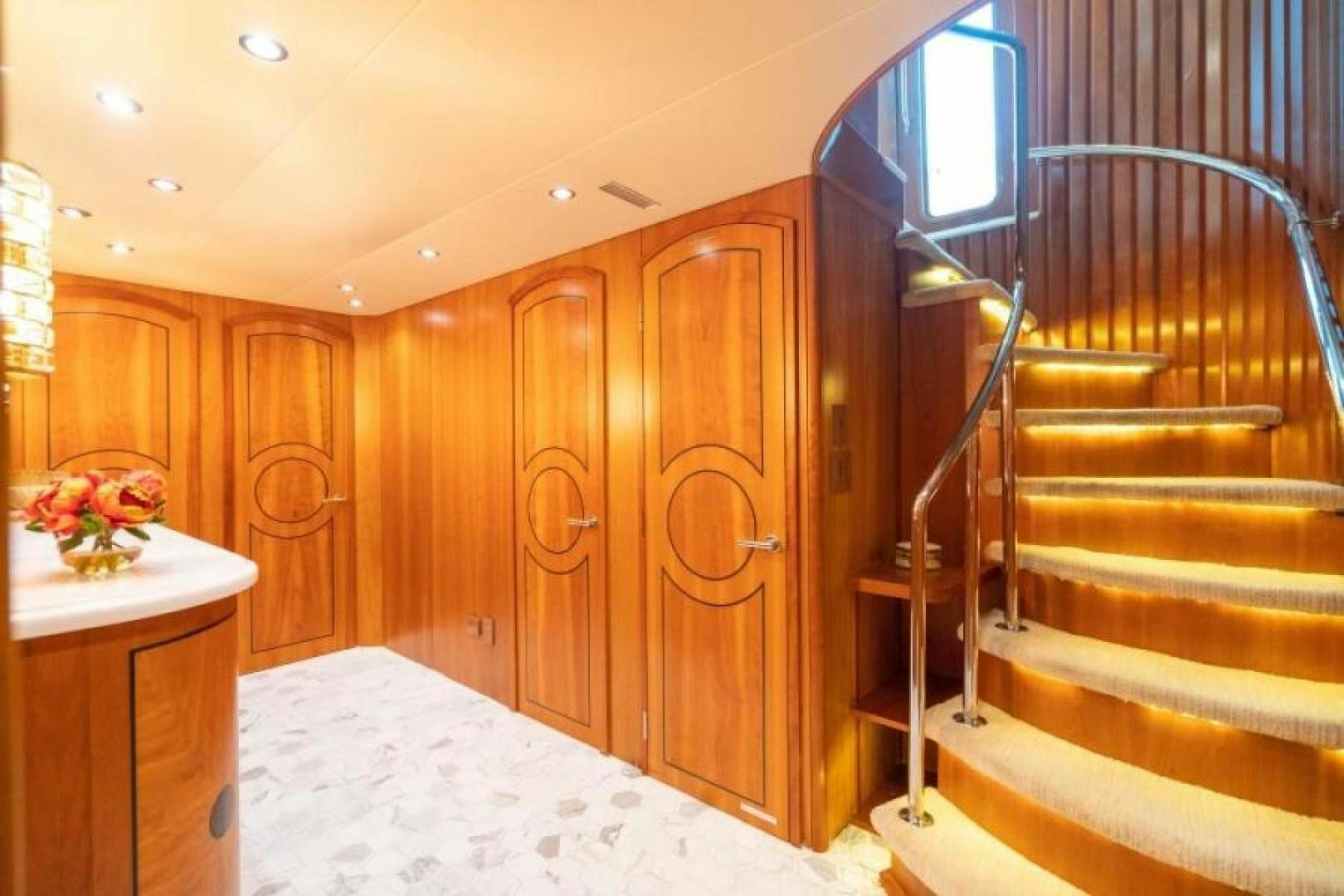 a wooden cabinet in a room aboard DANIELLE Yacht for Sale