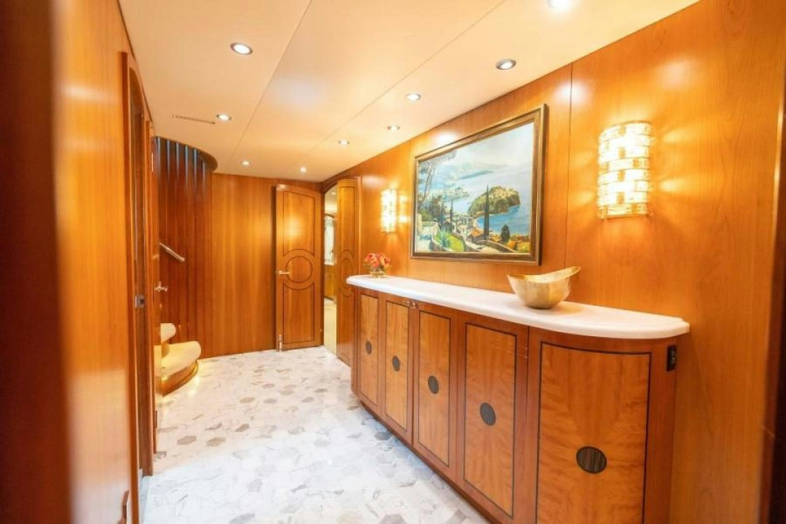 a room with a bed and a mirror aboard DANIELLE Yacht for Sale