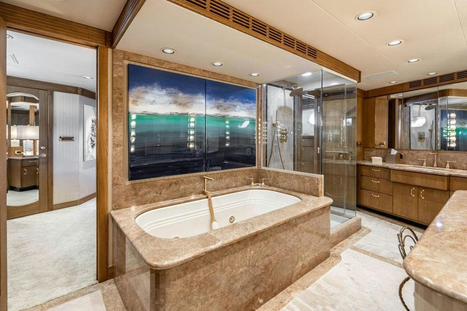 a bathroom with a large tub aboard NORTH COAST 120 Yacht for Sale