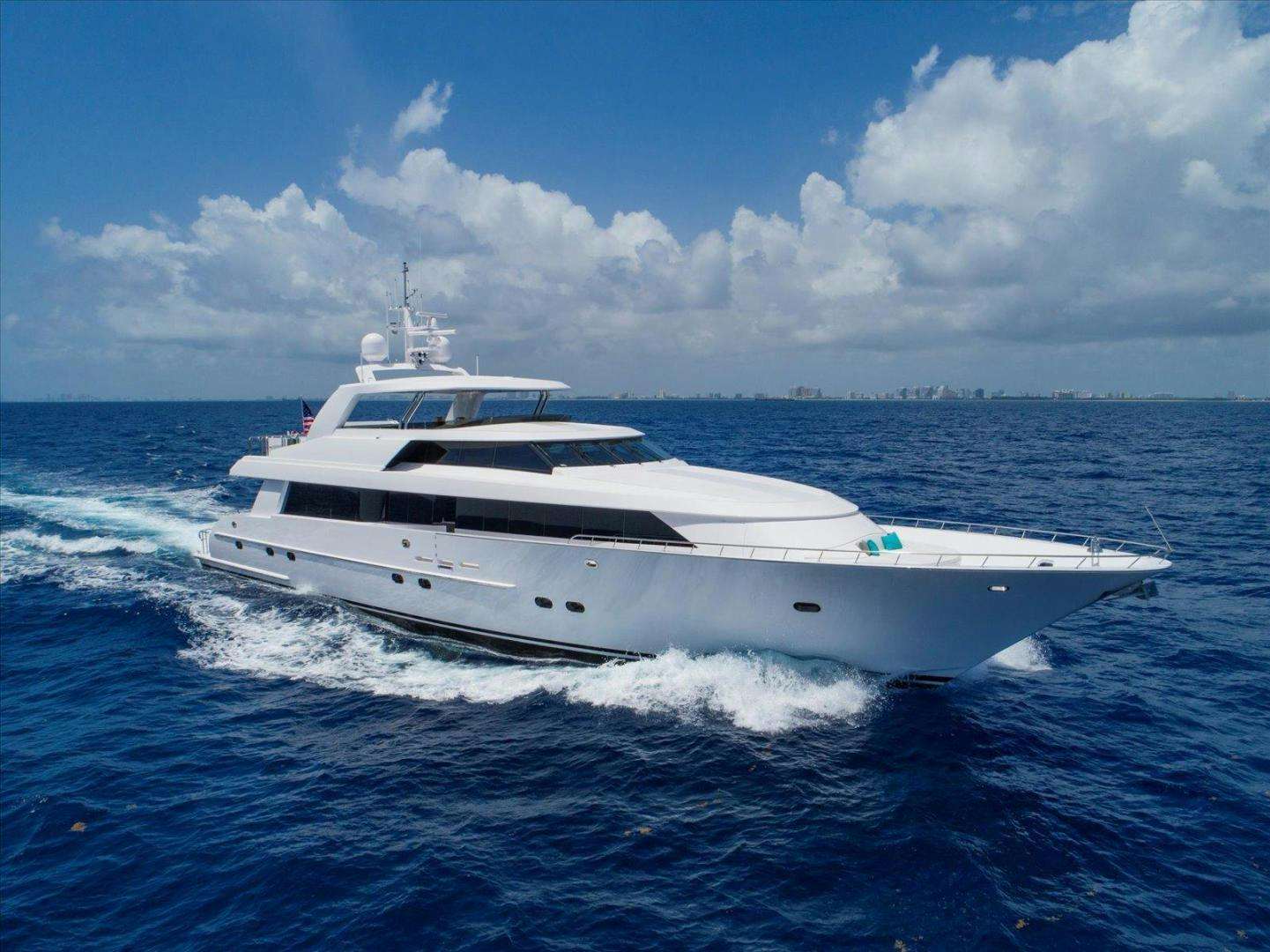 a white yacht in the water aboard NORTH COAST 120 Yacht for Sale