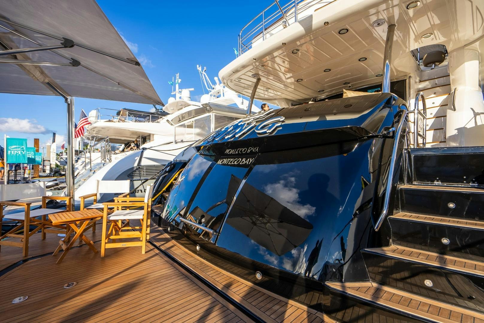 a boat on a dock aboard THE KING Yacht for Sale