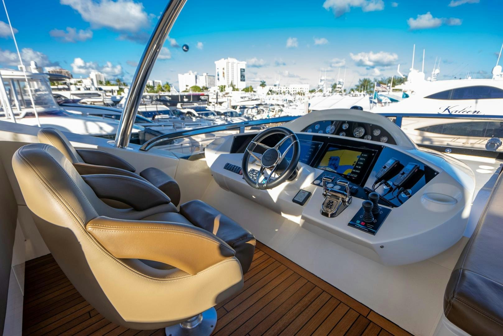 the interior of a car aboard THE KING Yacht for Sale